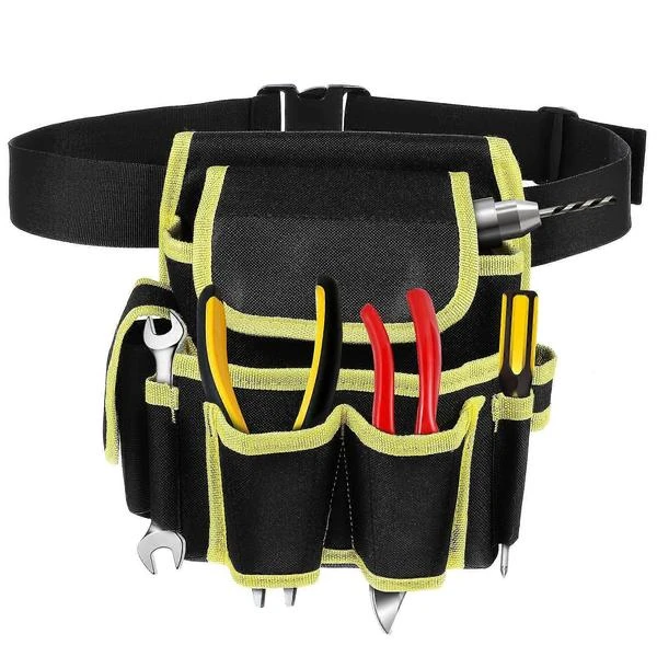 Ceinture porte-outils électricien en tissu Oxford, sac à outils 22 x 20,5 x 9,2 cm, noir