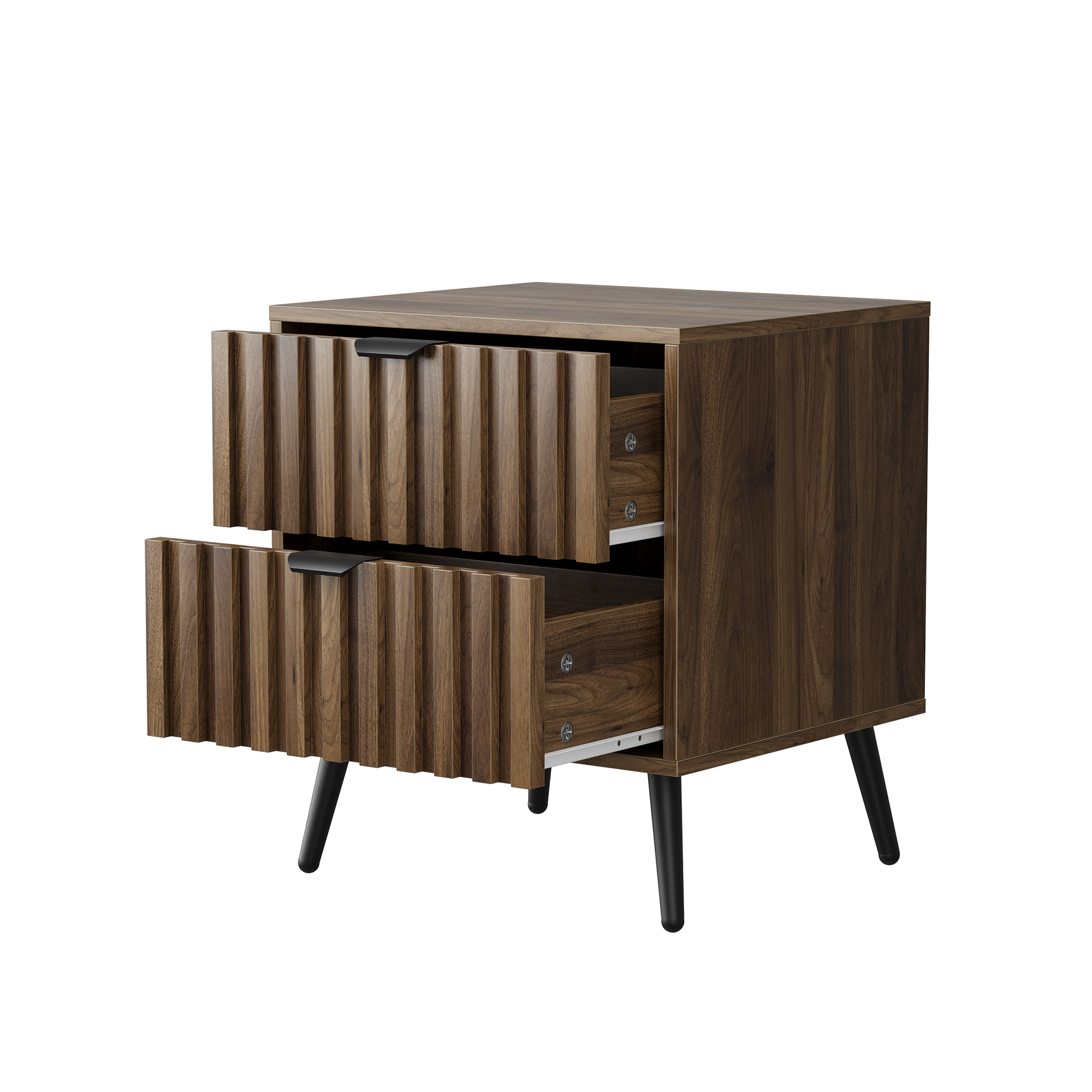 Stilvora Nachttisch Mit 2 Schubladen, Beinen Aus Schwarzem Metall, Modernes Design, Für Schlafzimmer, Mdf, Walnuss, 45×40×53 Cm