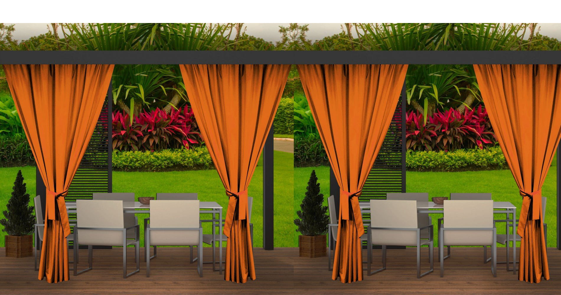 Setgarden - Rideaux D'Extérieur 4x155x220cm Orange Rideau Pour Pergola