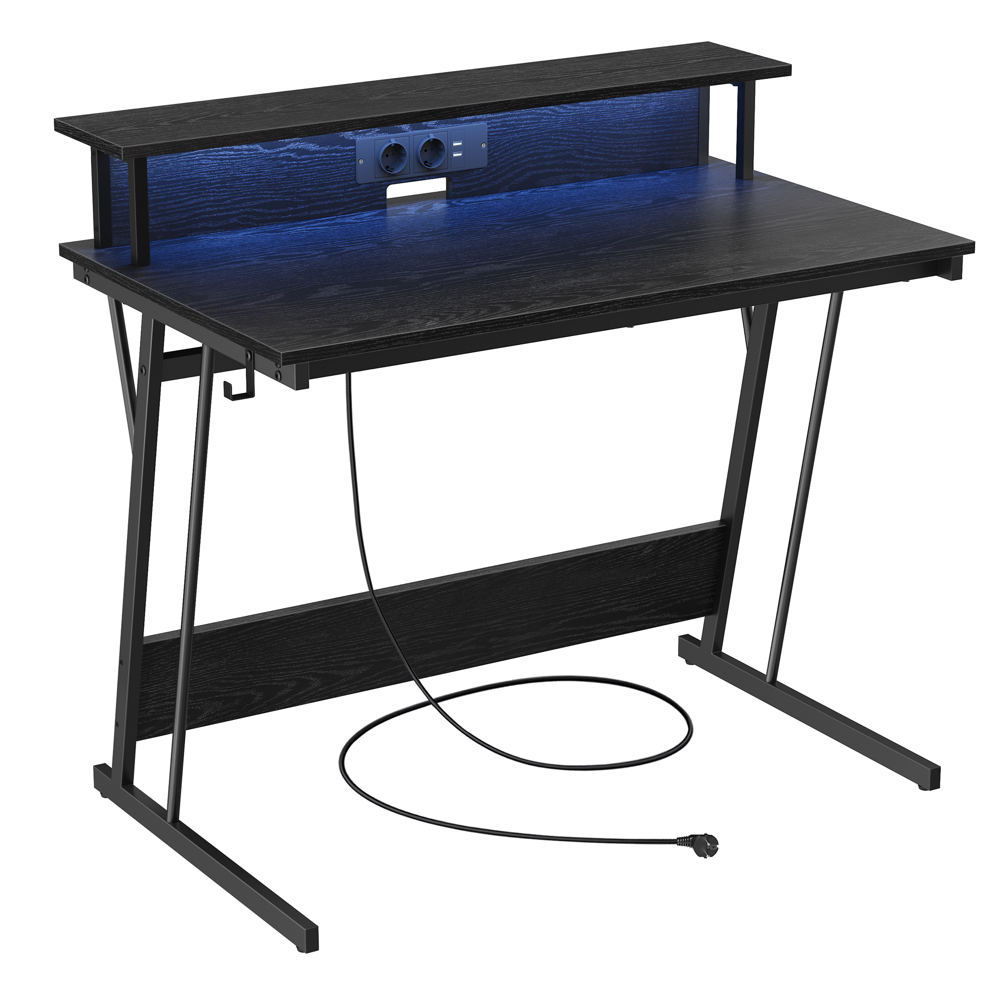 Vasagle – Bureau Gamer Avec Led Et Multiprise – Rehausseur D’écran Pour