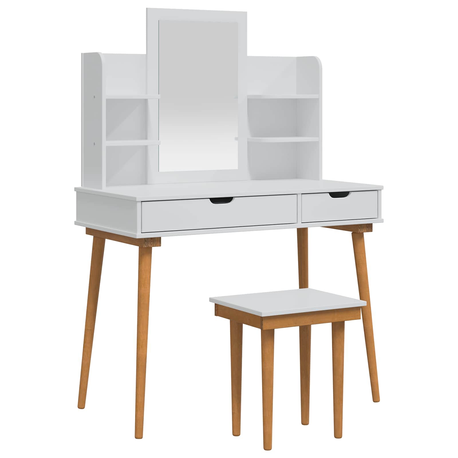 Vidaxl Weiß Schminktisch-Set Fauske 5 Stk. 100 X 50 X 143 Cm
