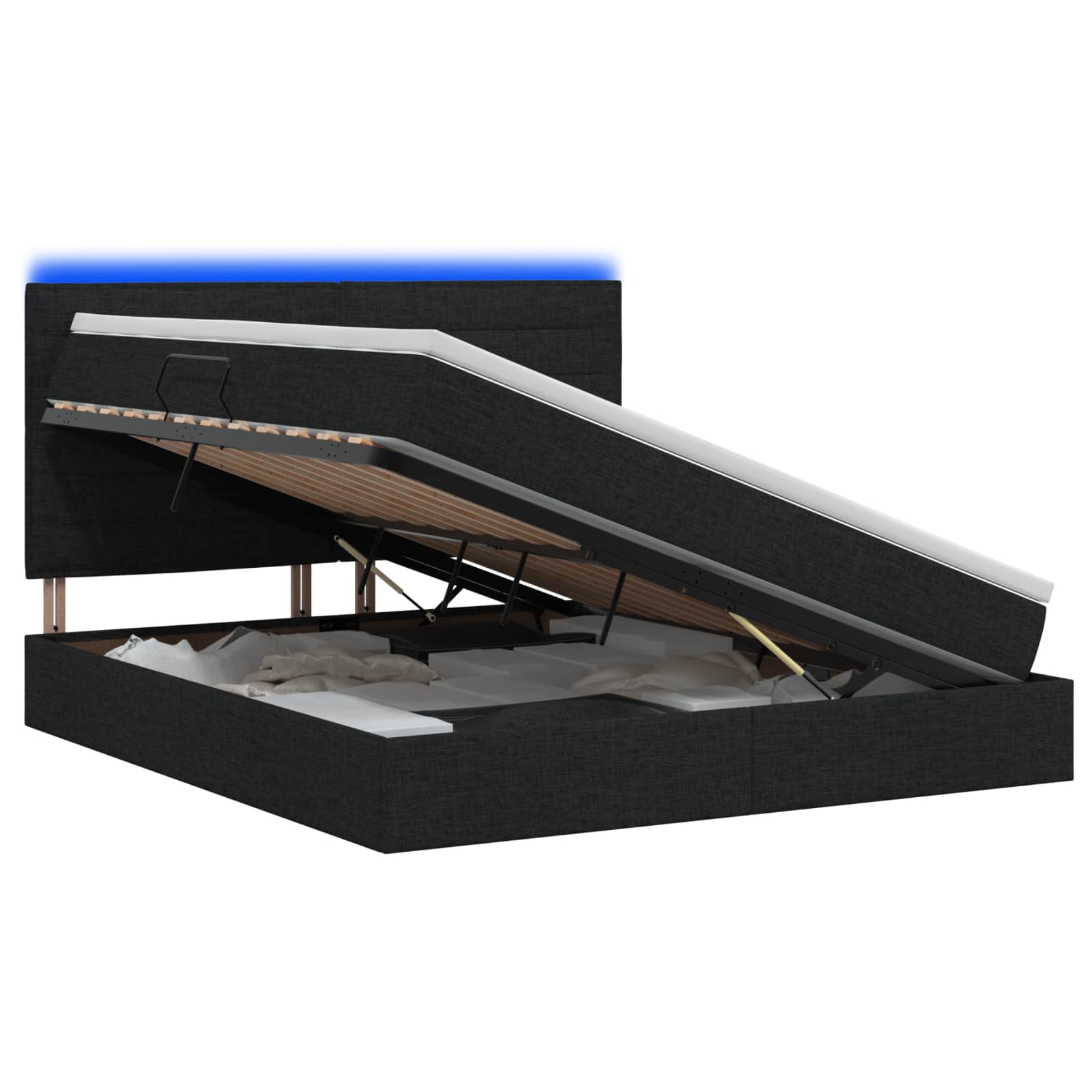 Vidaxl Schwarz Led-Speicherbett Mit Matratze 140 X 190 Cm Stoff