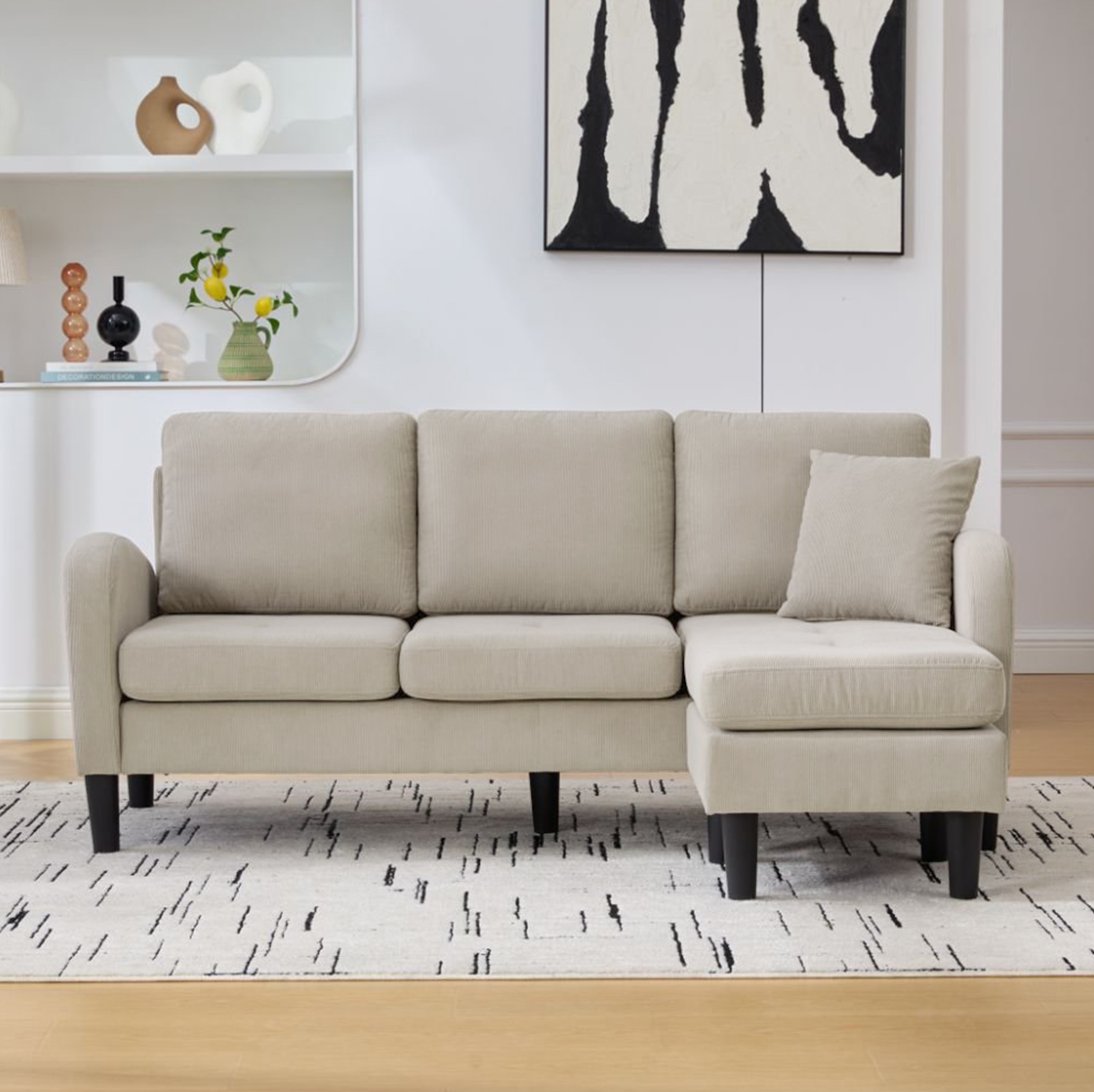 Covreo Canapé D’angle 166x118x77 Cm Brun Gris En Velours Côtelé Avec Méridienne Réversible