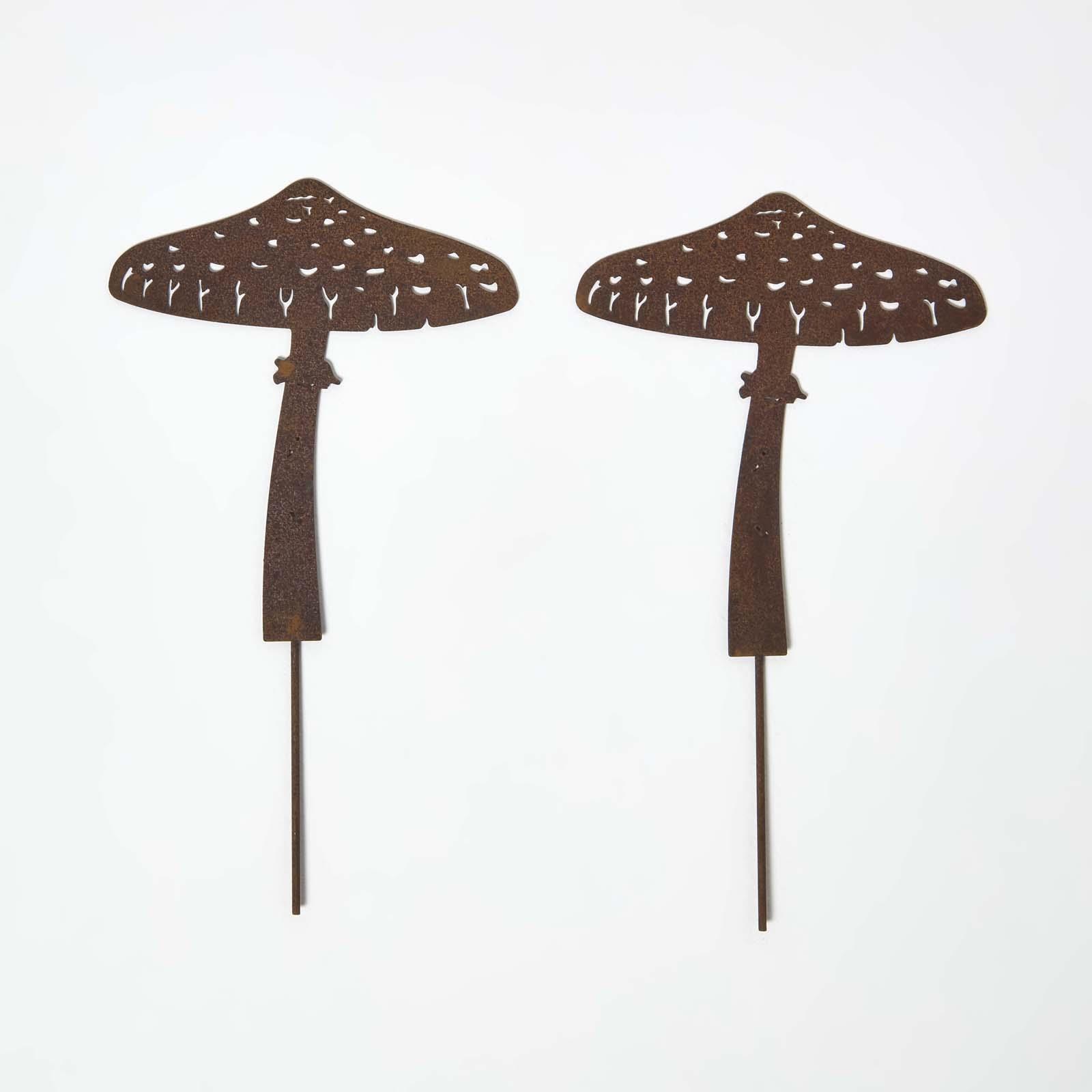 Homescapes Gartenstecker Rost – Pilz Gartendeko 2er-set, Wetterfeste Gartenfiguren Aus Metall Für Draußen, Rost Deko Für Garten, Terrasse &