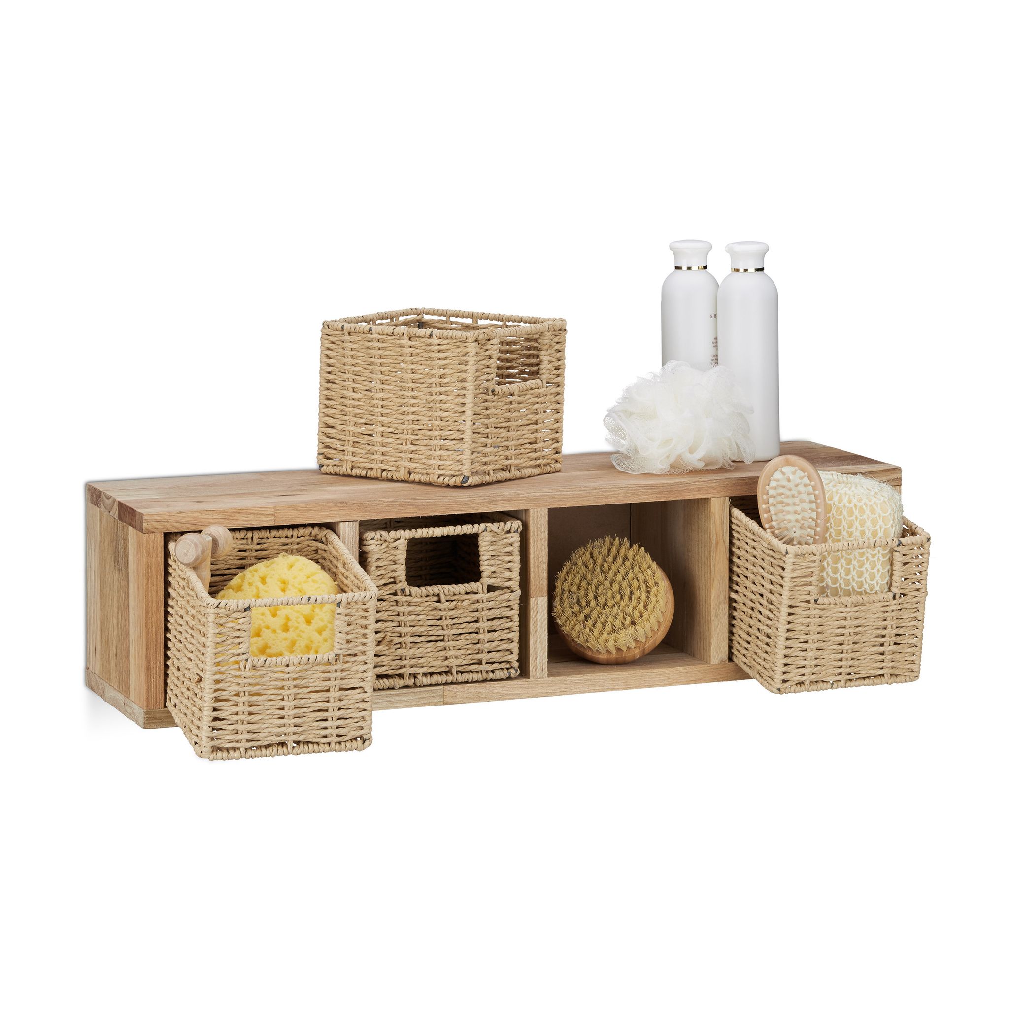 Relaxdays - Etagere 4 Cubes Rangement Panier Amovible Corbeille Bois