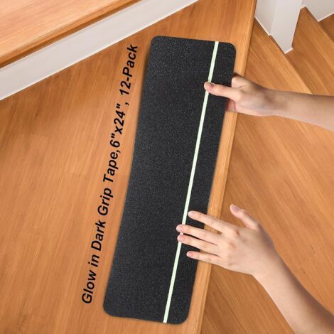 Bande antidérapante escalier phosphorescente, PVC, 15 x 61 cm, lot de 12