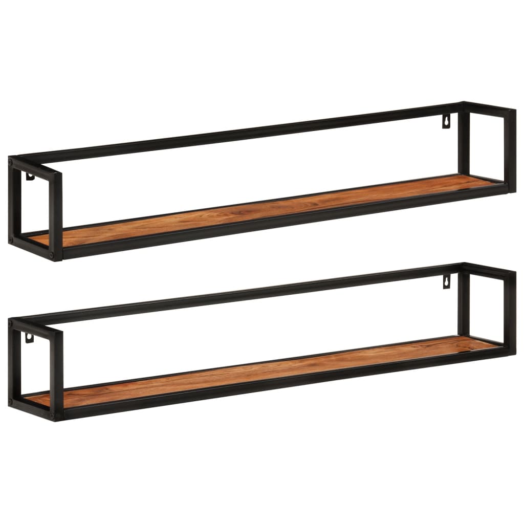 Vidaxl Étagères Murales 2 Pcs 110x17x17 Cm Bois Massif D'Acacia Et Fer