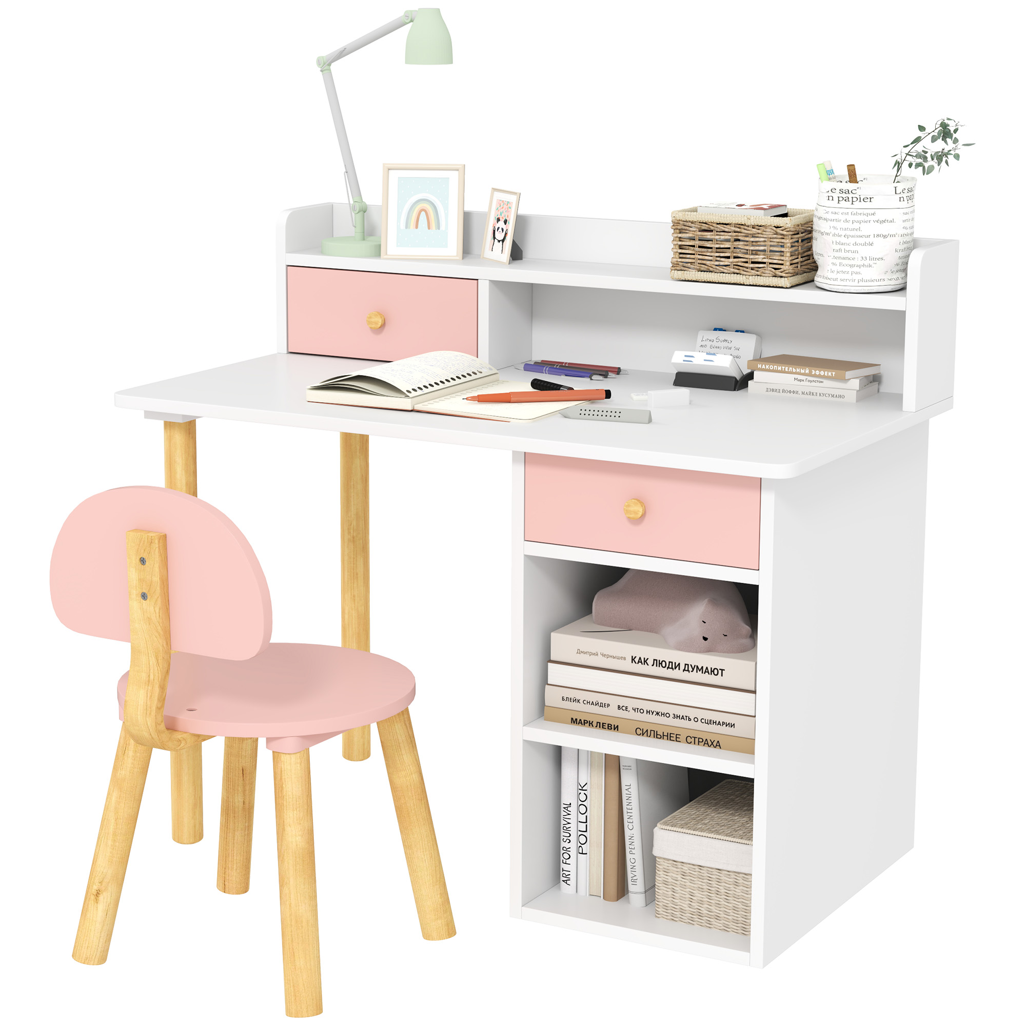 Bureau Rose Et Blanc Pour Écolier Avec Tiroirs