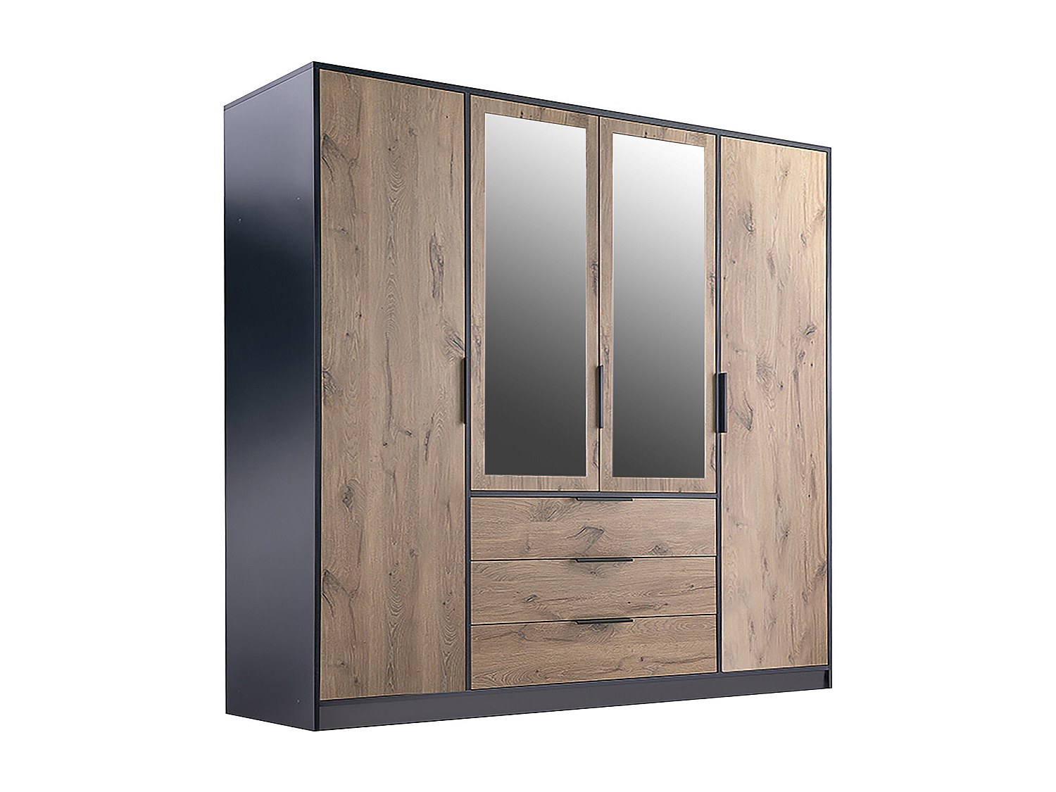 Vente-unique - Armoire 4 Portes Et 3 Tiroirs - Avec Miroirs - L196 Cm