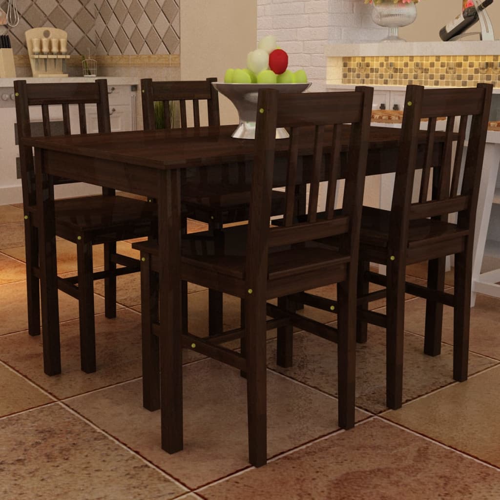 Vidaxl Wooden Dining Table With 4 Chairs Brown 8718475885351