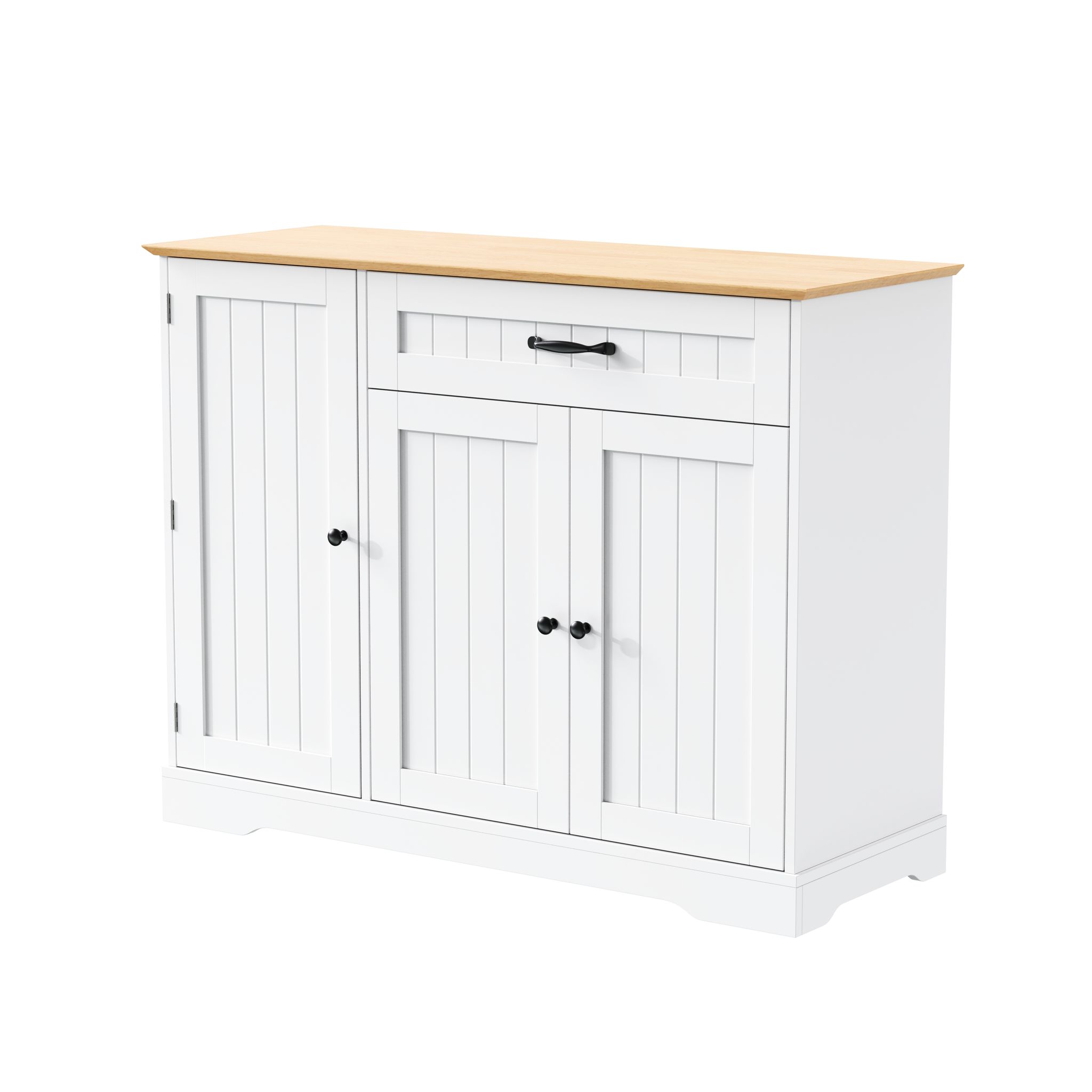 Stilvora Sideboard Mit 3 Türen Und 1 Schublade, Verstellbaren Einlegeböden, Aus Mdf, Weiß Und Natur, Wohnzimmer Flur