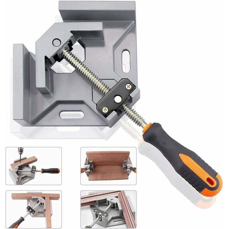 Étau d'angle 90° en aluminium à serrage rapide une main, ouverture 70 mm, pour menuiserie et soudure