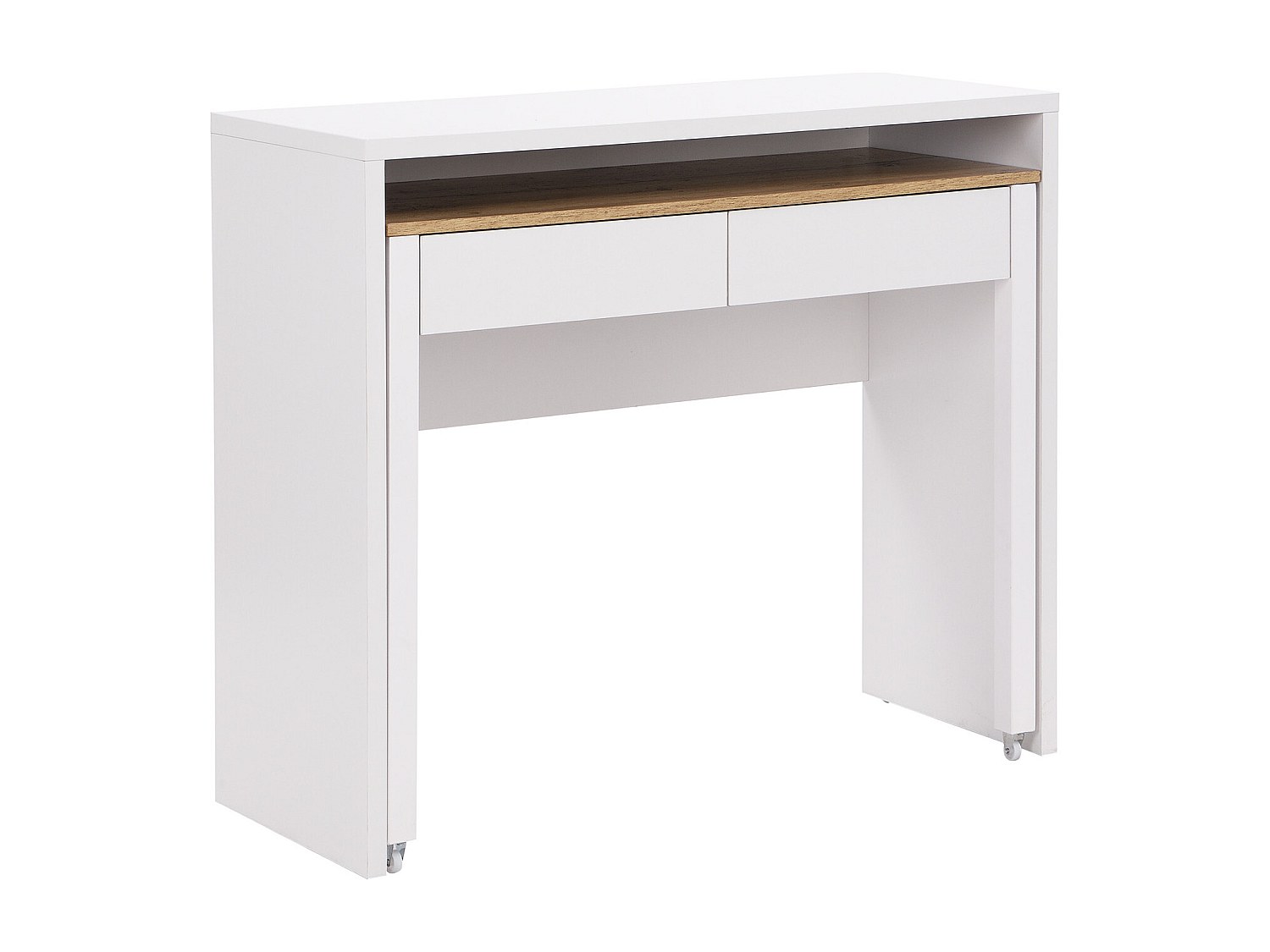 Vente unique Scrivania Consolle Allungabile Con 2 Cassetti Bianco E...