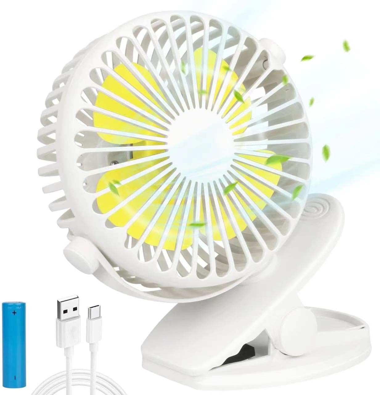 Potente Ventilatore Usb, Silenzioso Ventilatore Da Tavolo Con Clip, 5 Velocit�, Regolabile A 720� Per Ufficio, Campeggio, Passeggino, Auto (bianco) OEM