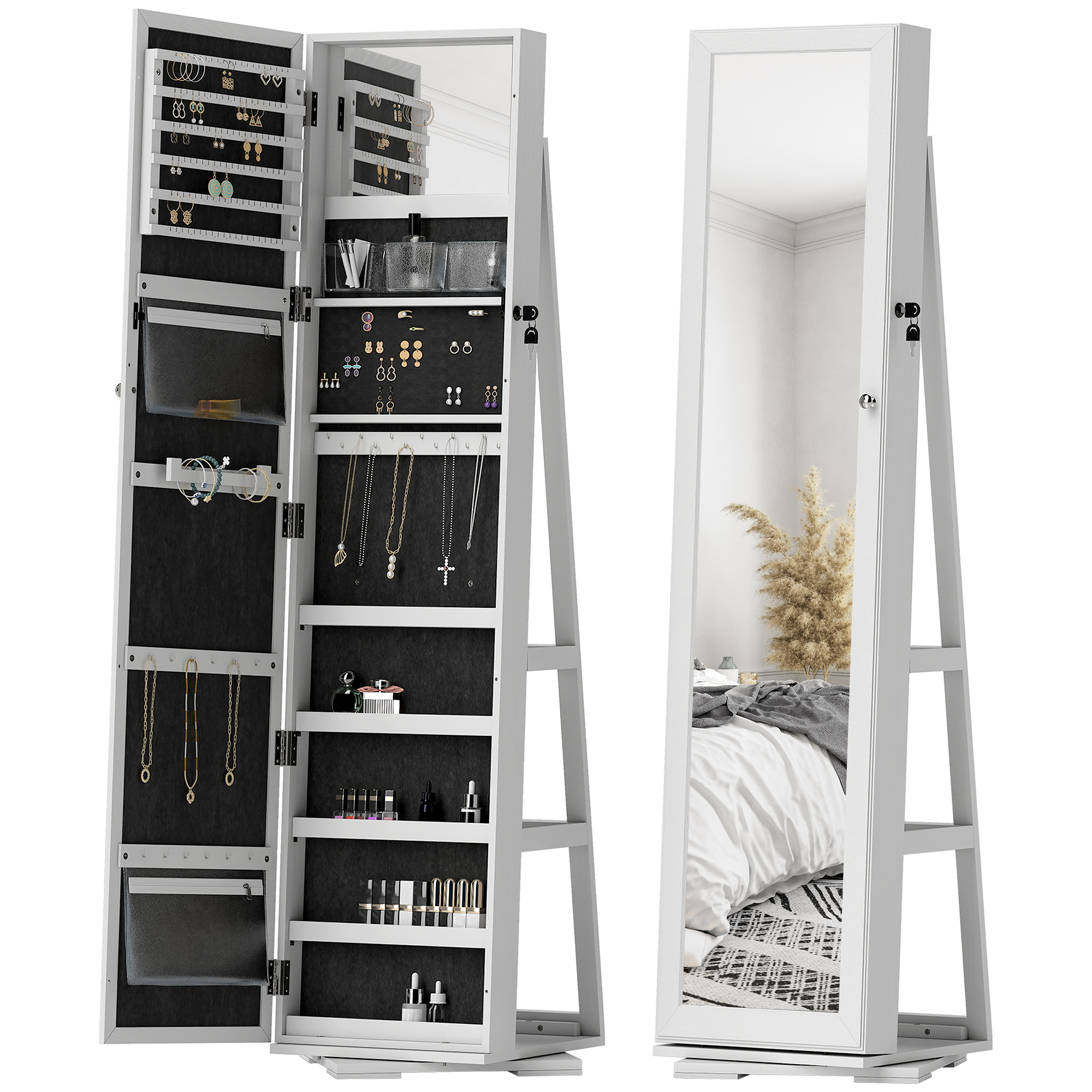 Armoire À Bijoux Pivotante Verrouillable Avec Miroir - Armoire Bijoux