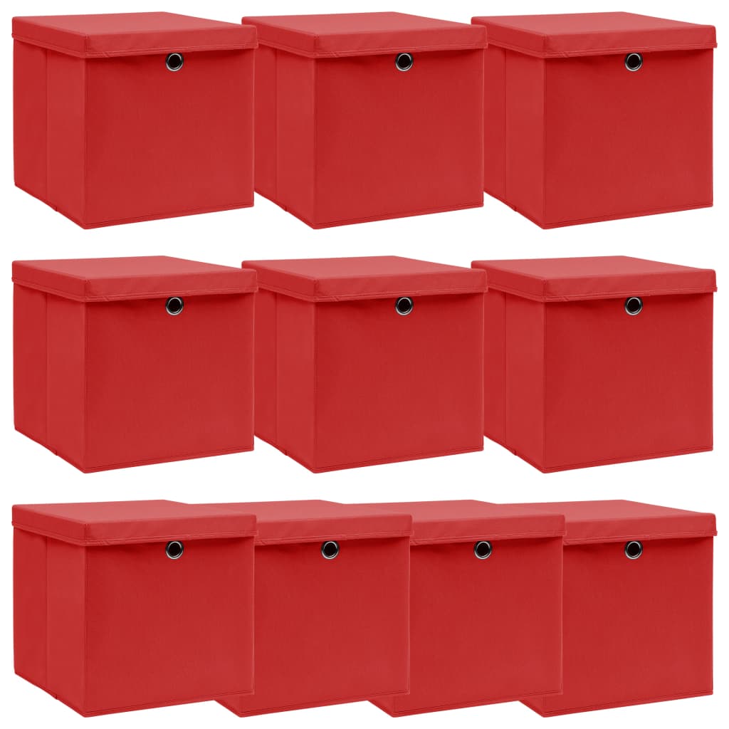 Storage Boxes With Lids 10 Pcs Red 32x32x32 Cm Fabric Vidaxl