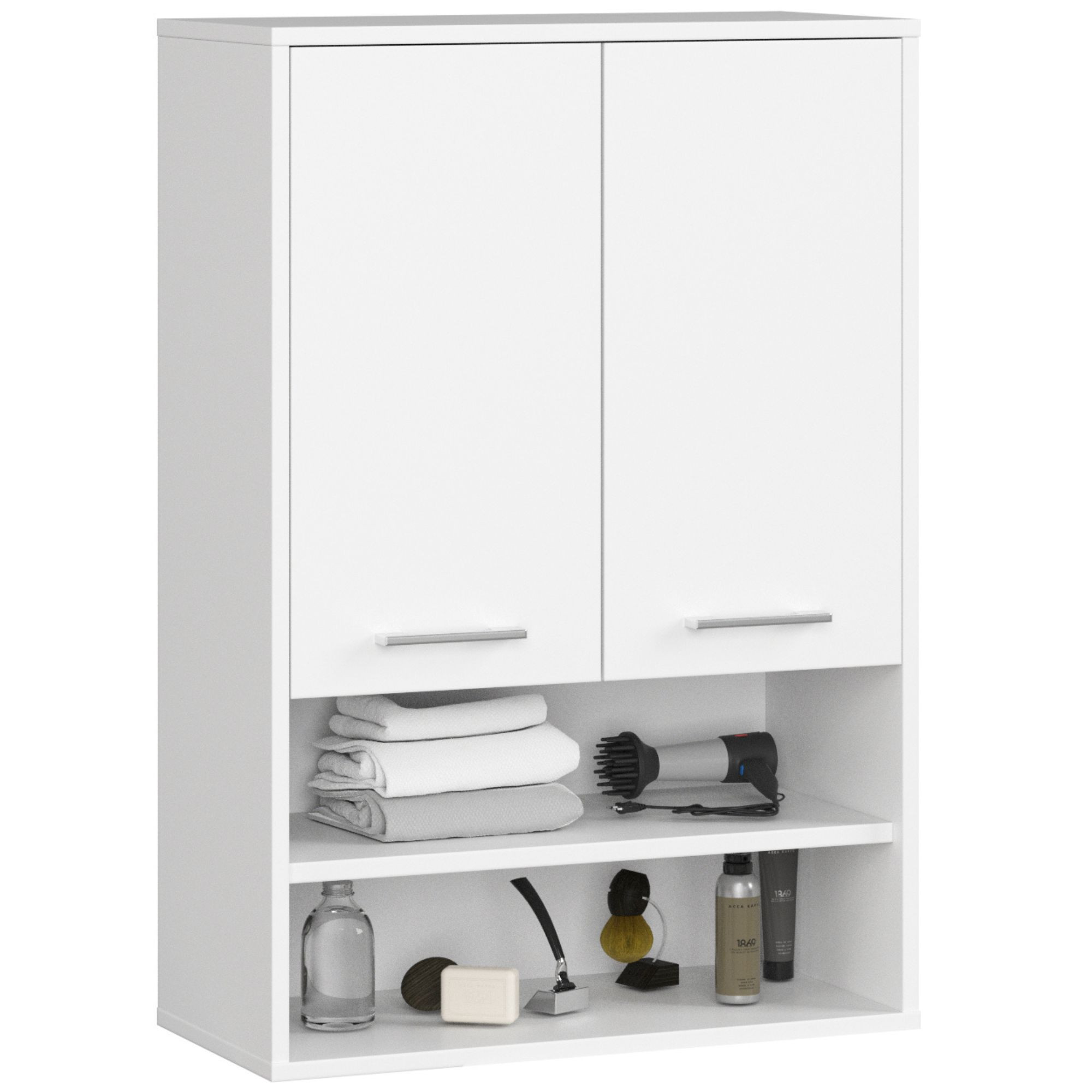 Akord - Armoire Salle De Bains Suspendue Fin Blanche 64 Cm 2 Portes