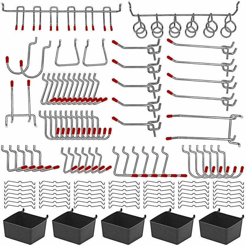 Crochets pour panneau perforé en métal, 15 types différents, 140 pièces avec serrures à chevilles, pour panneau 1/8 et 1/4 pouce