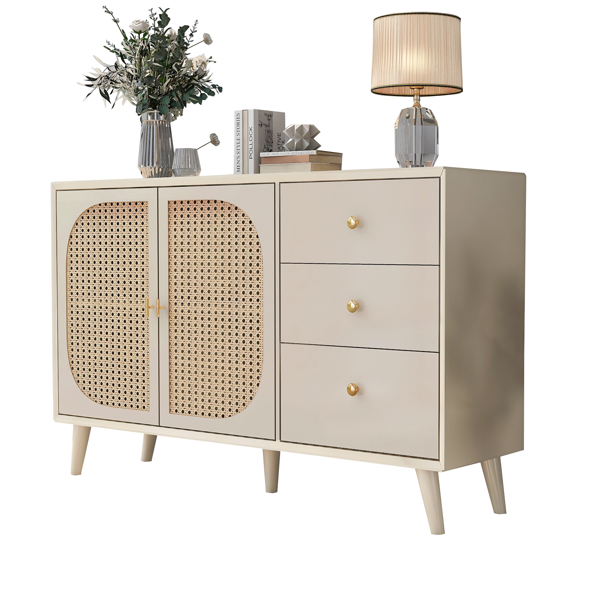 Stilvora Sideboard Mit 2 Türen Und 3 Schubladen, Push To Open, Für Wohnzimmer Und Esszimmer, Aus Spanplatte, 120 × 40 × 82.5 Cm, Off White