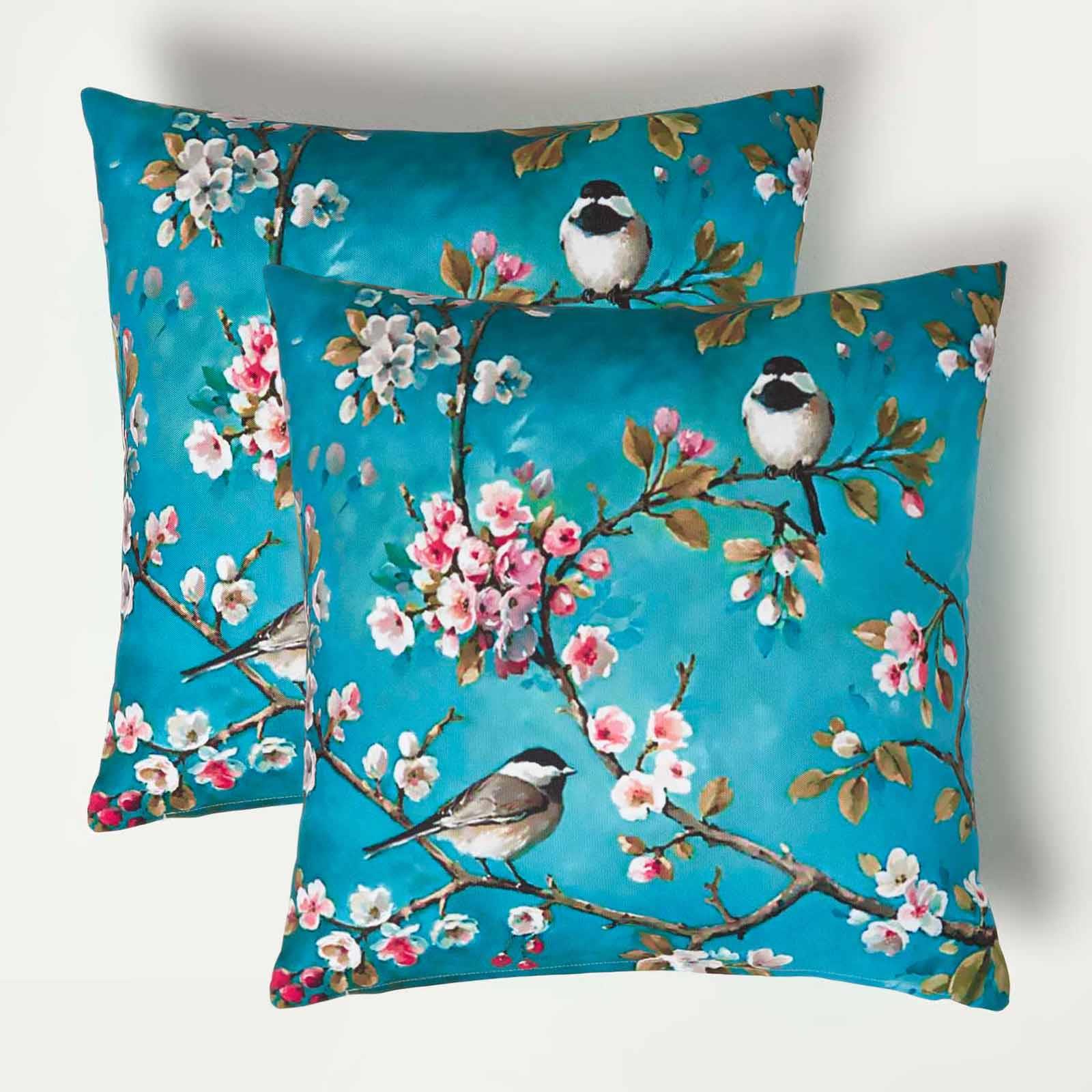 Homescapes Blue Bird Outdoor Cushion 45 X 45 Cm, Set Of 2