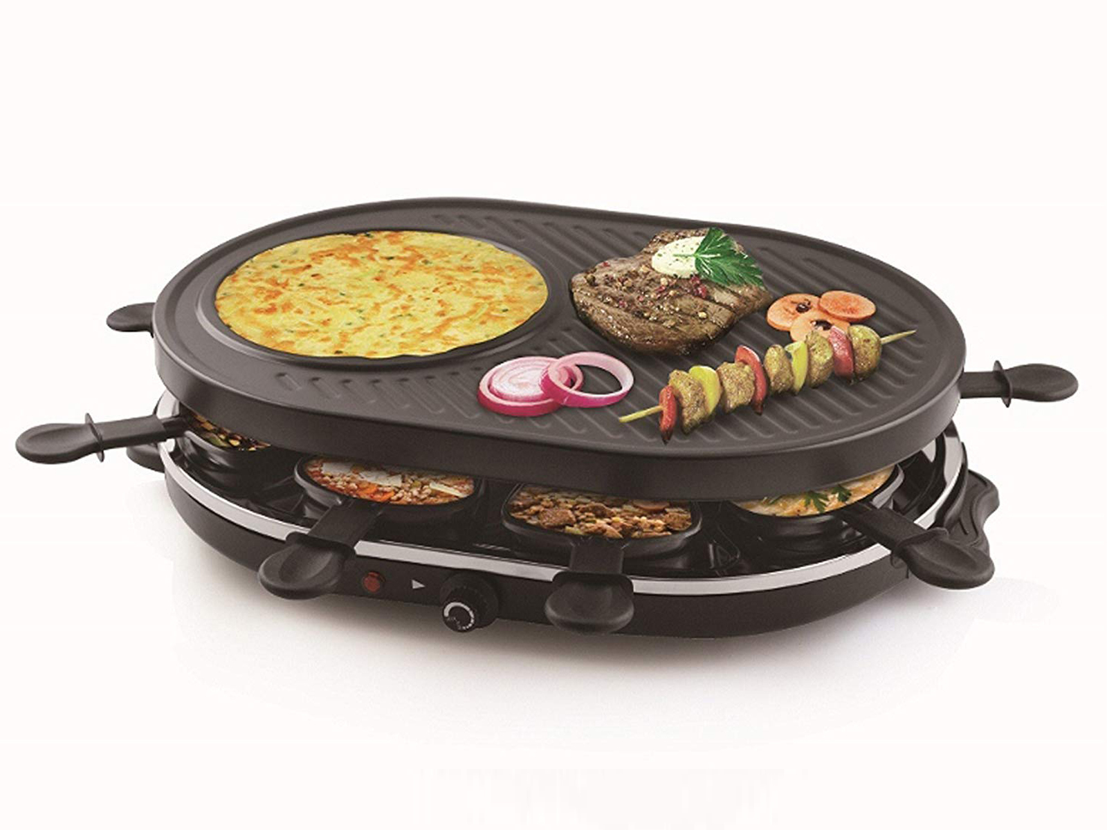 Tristar Schwarz - Raclette Für 8 Personen Tischgrill, Grillplatte Oval Mit Crêpefläche 1200 Watt