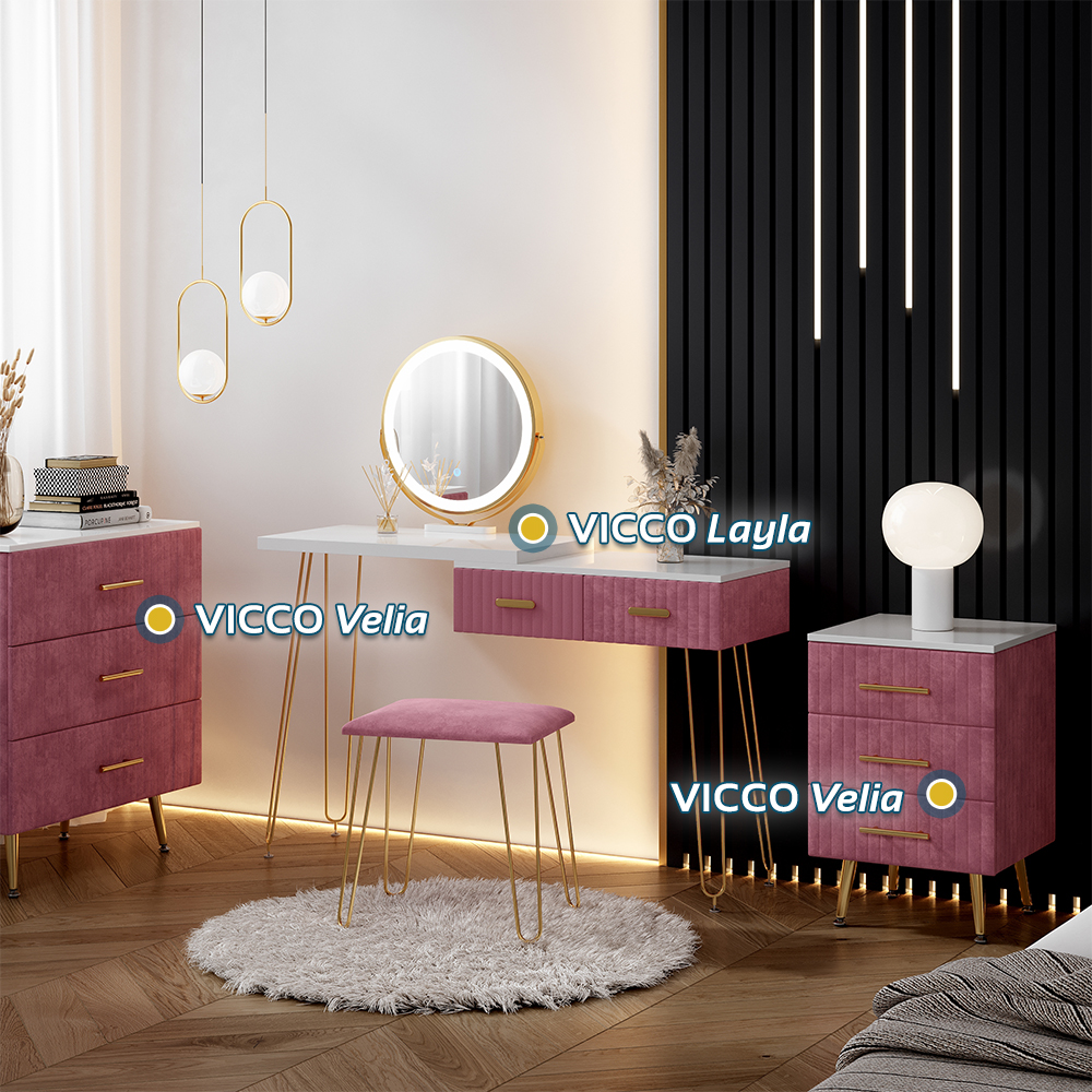 Commode Velia, Rose, 70x78.5cm Avec 3 Tiroirs, Vicco