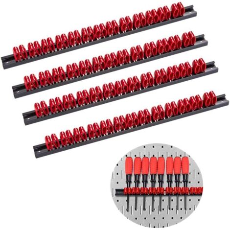 Support tournevis mural 35 cm, barres de rangement d'outils, PVC, lot de 4, rouge