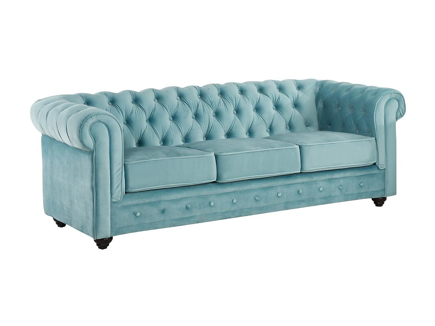 Vente-unique - Canapé 3 Places Chesterfield - Velours Bleu Pastel