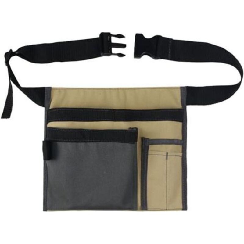 Sac à outils de ceinture 6 poches en toile, 28 x 25 cm, ceinture réglable, kaki