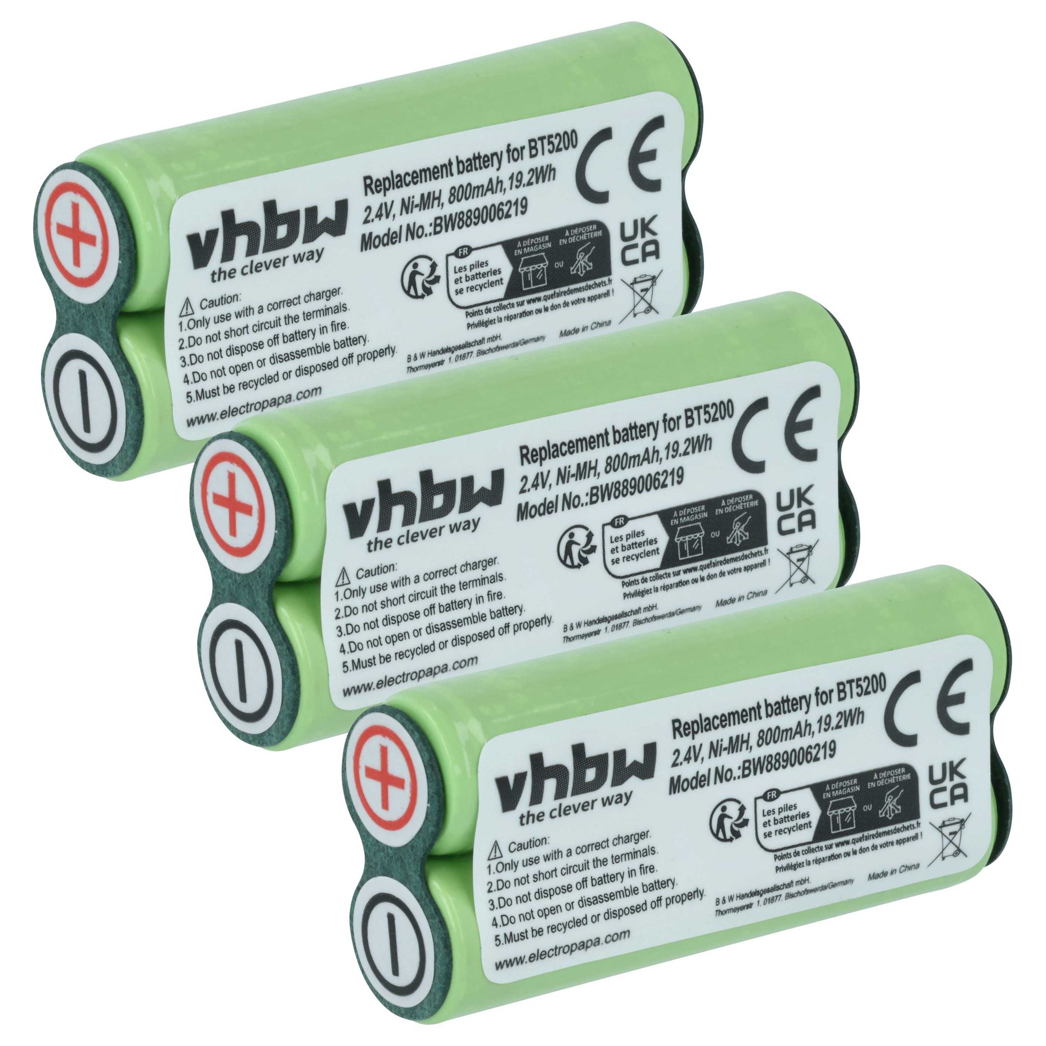 Vhbw 3x Batteria Sostituisce 4822-138-10334, 138-10727, 138-10673, 138-10334 Per Rasoio Elettrico (800mah, 2,4v, Nimh) VHBW