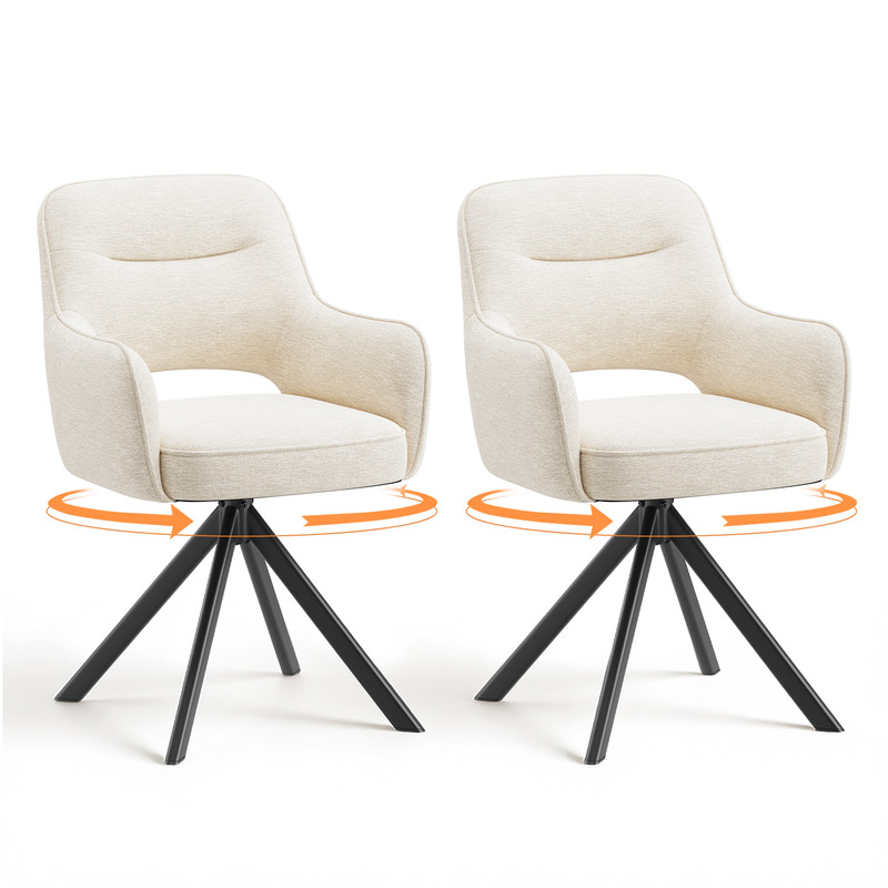 Colamy Lot De 2 Chaises De Salle À Manger Pivotantes Premium, Demi-accoudoirs, Base En Métal Haute Stabilité,design Élégant Pour Cuisine Et Salle À Manger,beige