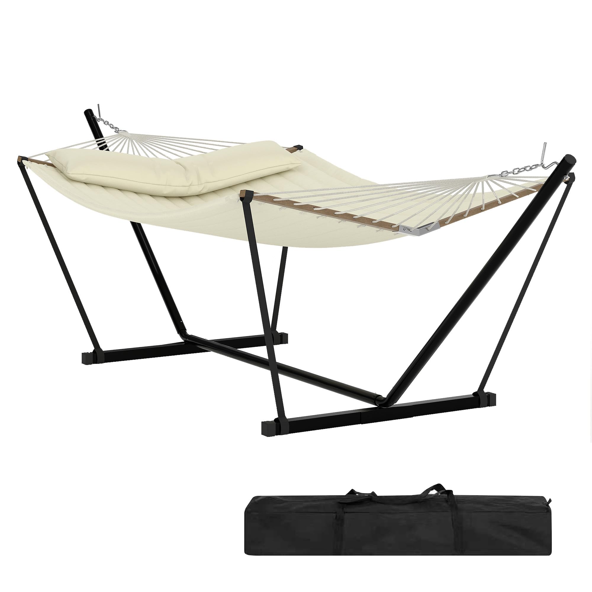 Hamac Double 2 Places Avec Support Complet, Rembourré Polyester, Charge 204 Kg. Résistant Extérieur, Parfait Pour Jardin, Terrasse, Camping Et Plage