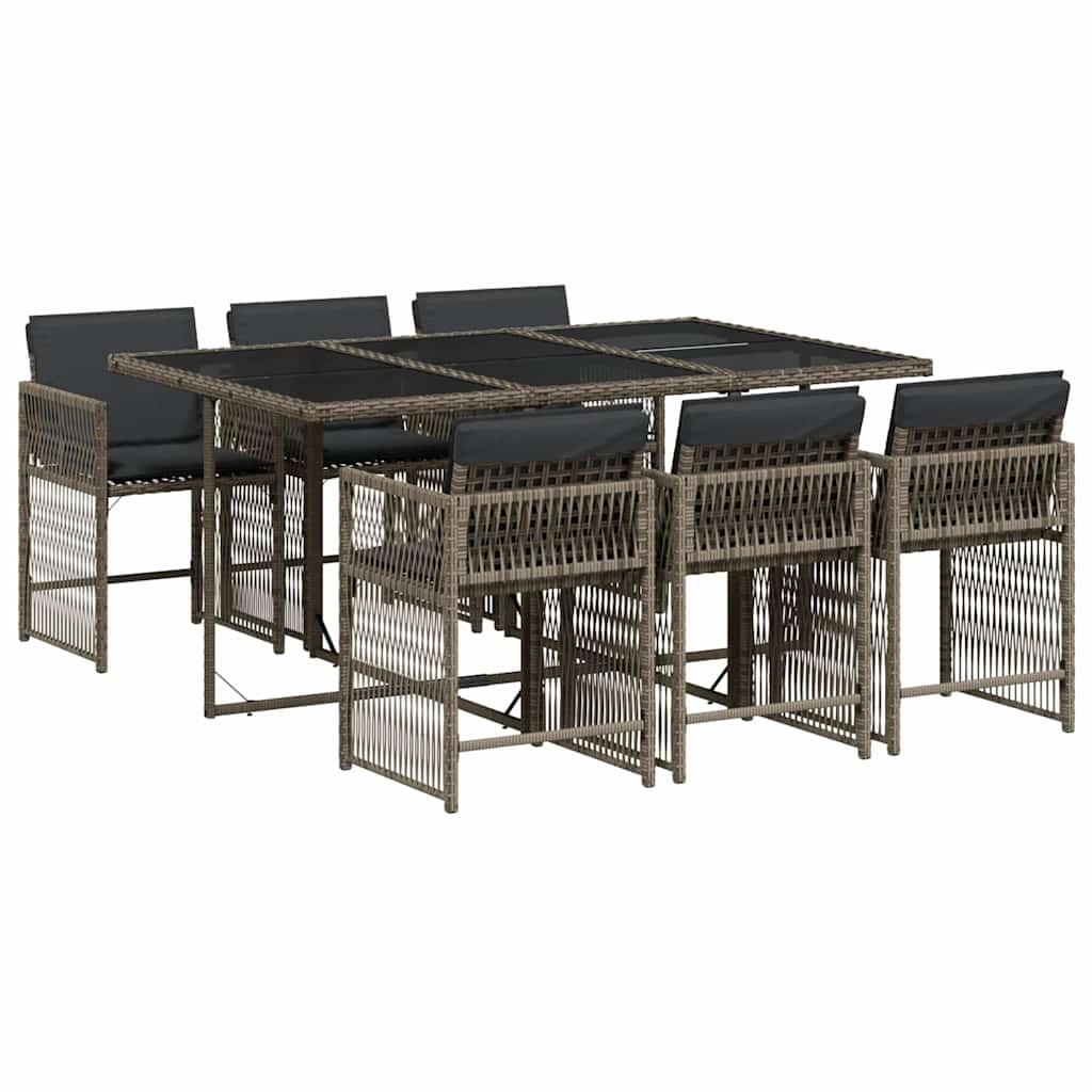 7 Piece Garden Dining Set With Cushions Grey Poly Rattan Vidaxl