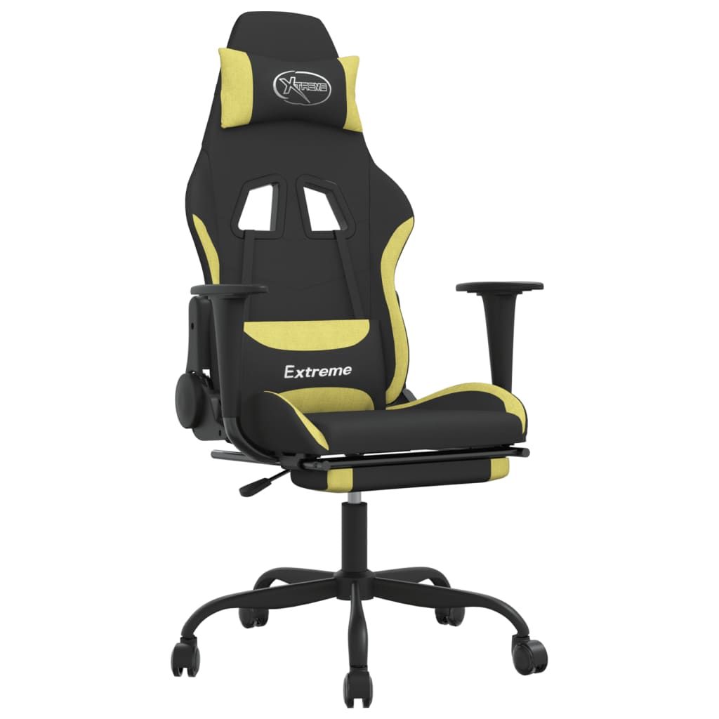 Vidaxl Schwarz Gaming-Stuhl Mit Massage & Fußstütze Und Hellgrün Stoff