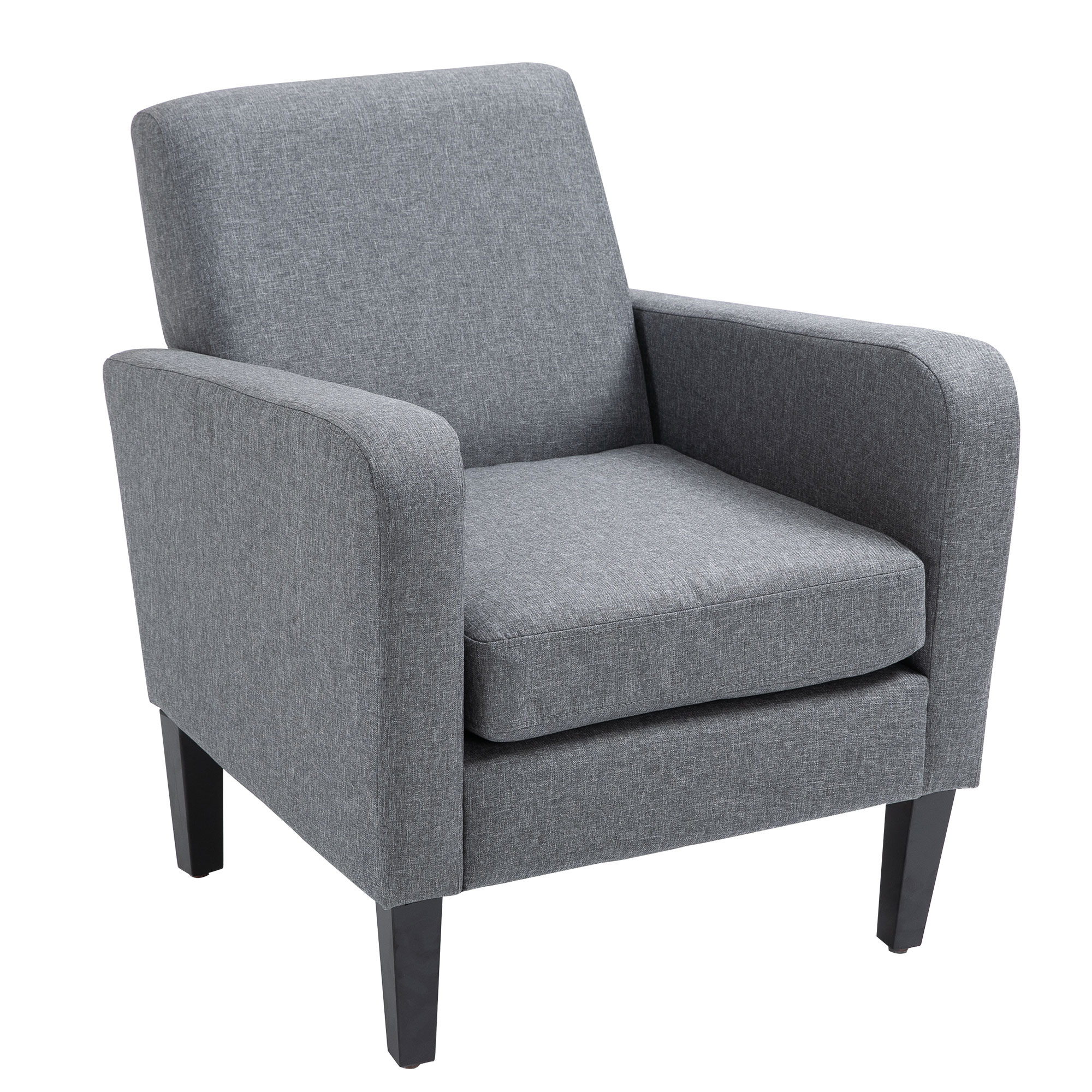 Homcom - Einzelsessel Mit Rückenlehne, Abgerundeten Armlehnen, Gepolstert Loungesessel Mit Leinenoptik, Holzbeine, Für Schlafzimmer, Wohnzimmer, Bis 150 Kg, Hellgrau