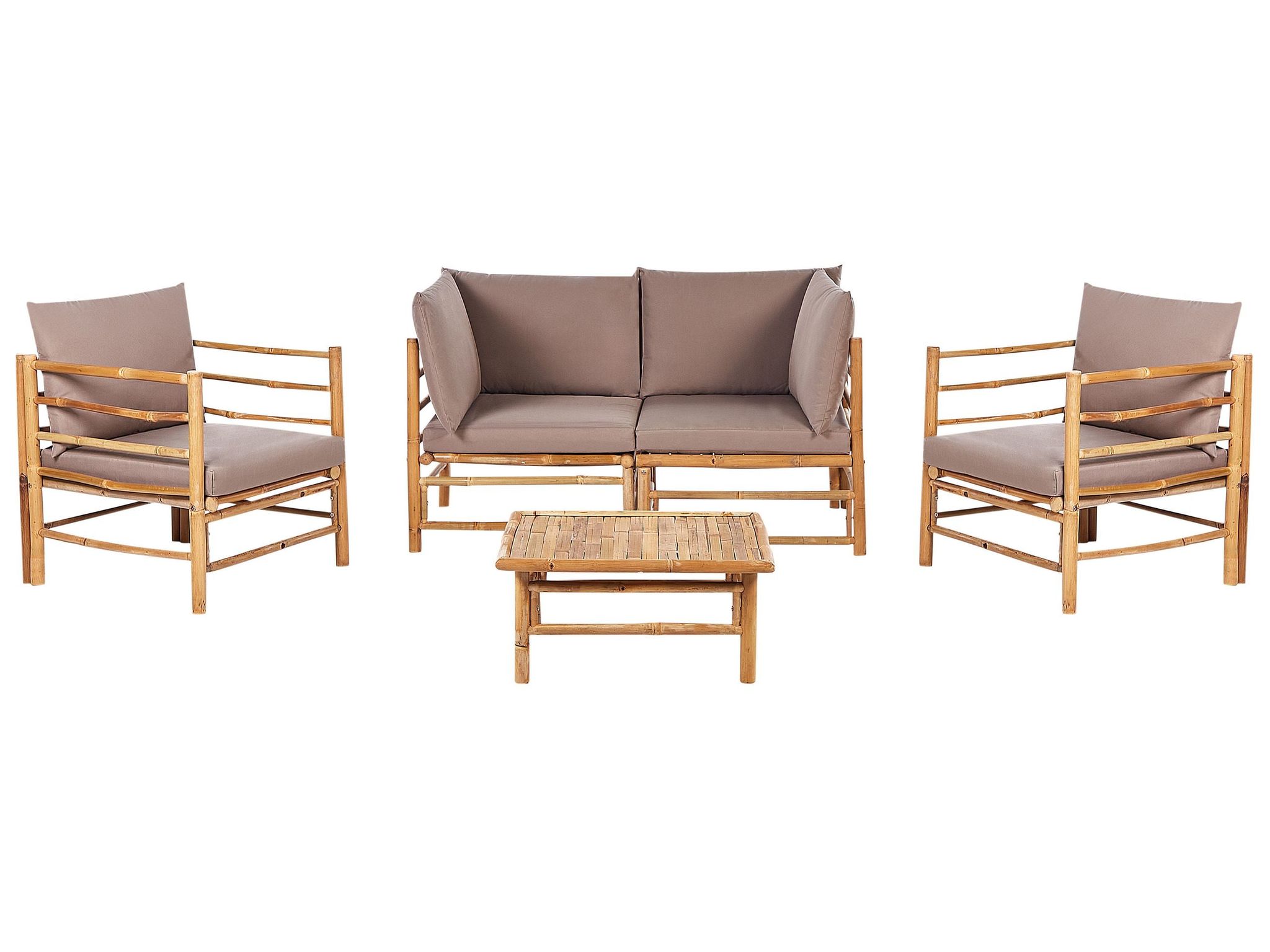 Beliani Garden Lounge Set With Table 4 Seater Cerreto Bamboo Wood Taupe