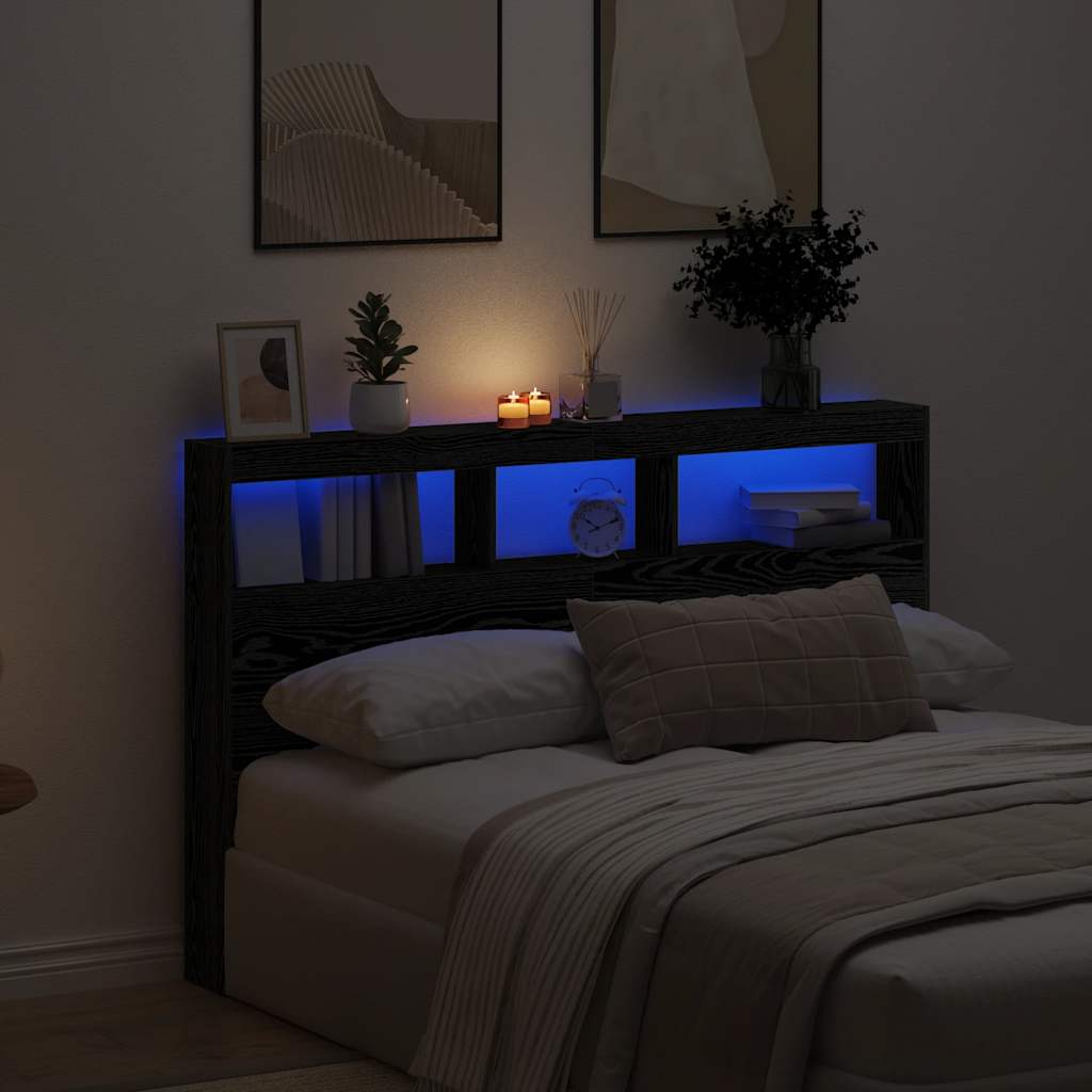 Armoire Tête De Lit Avec Led Chêne Noir 160x17x102 Cm - Vidaxl