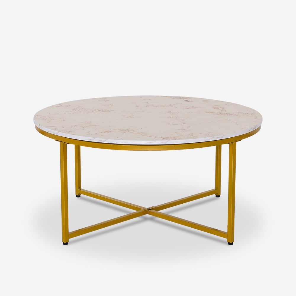 Ahd Amazing Home Design – Table Basse Ronde 90 Cm En Métal Effet Marbre
