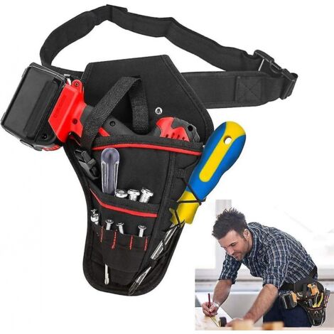 Ceinture porte-outils pour perceuse, 29 x 19,5 x 14,5 cm, sangle nylon 100 cm réglable, boucle à dégagement rapide