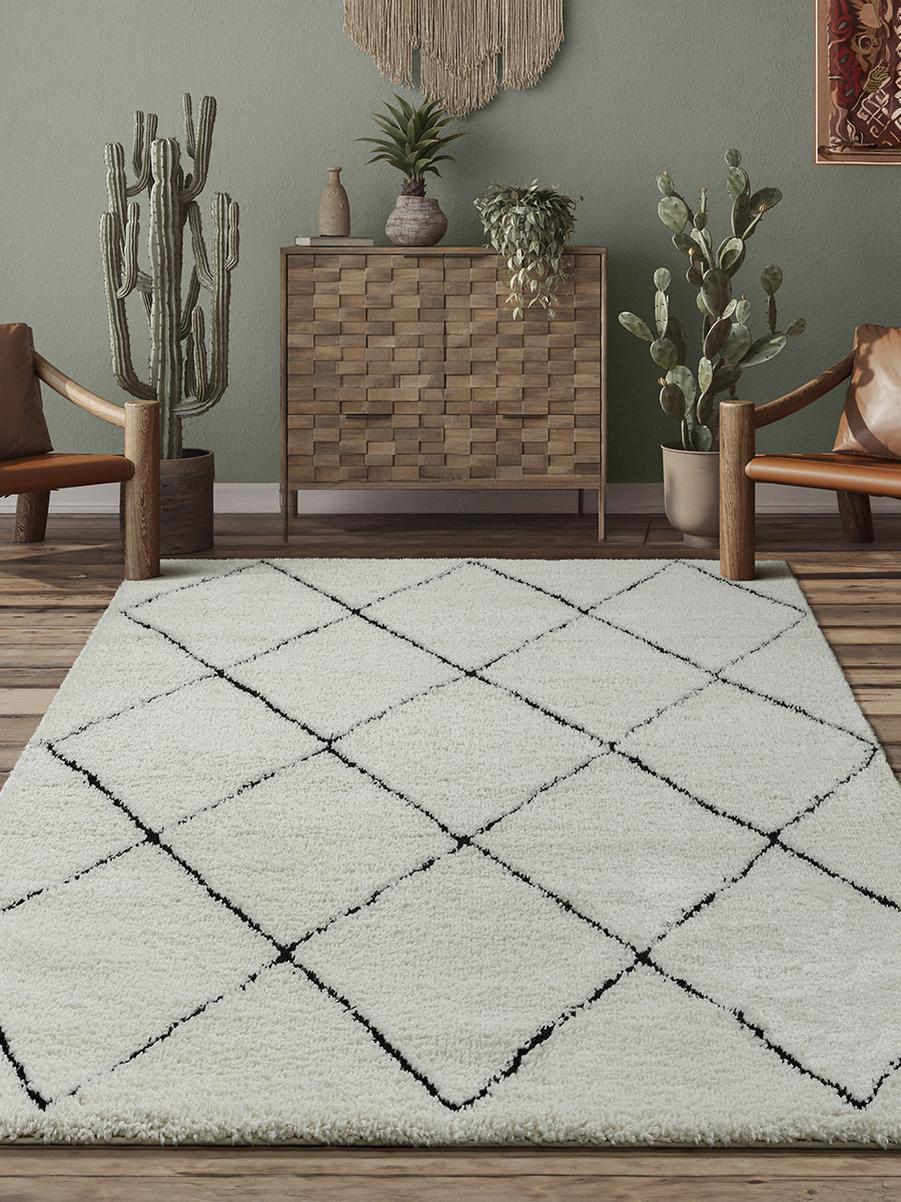 The Carpet - Bahar Shaggy Tapis Salon Haut Poil 30 Mm Noir Blanc