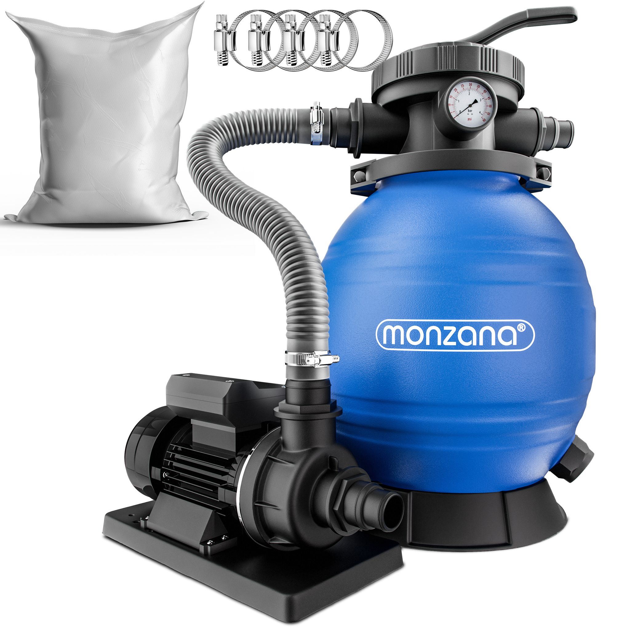 Monzana® Sandfilteranlage Sf12k 10.200l/h Bis 35.000l Pool Inkl Filterglas 7 Wege Ventil 2in1 Adapter Ø32-38mm 400w Filteranlage Pumpe Filterkessel