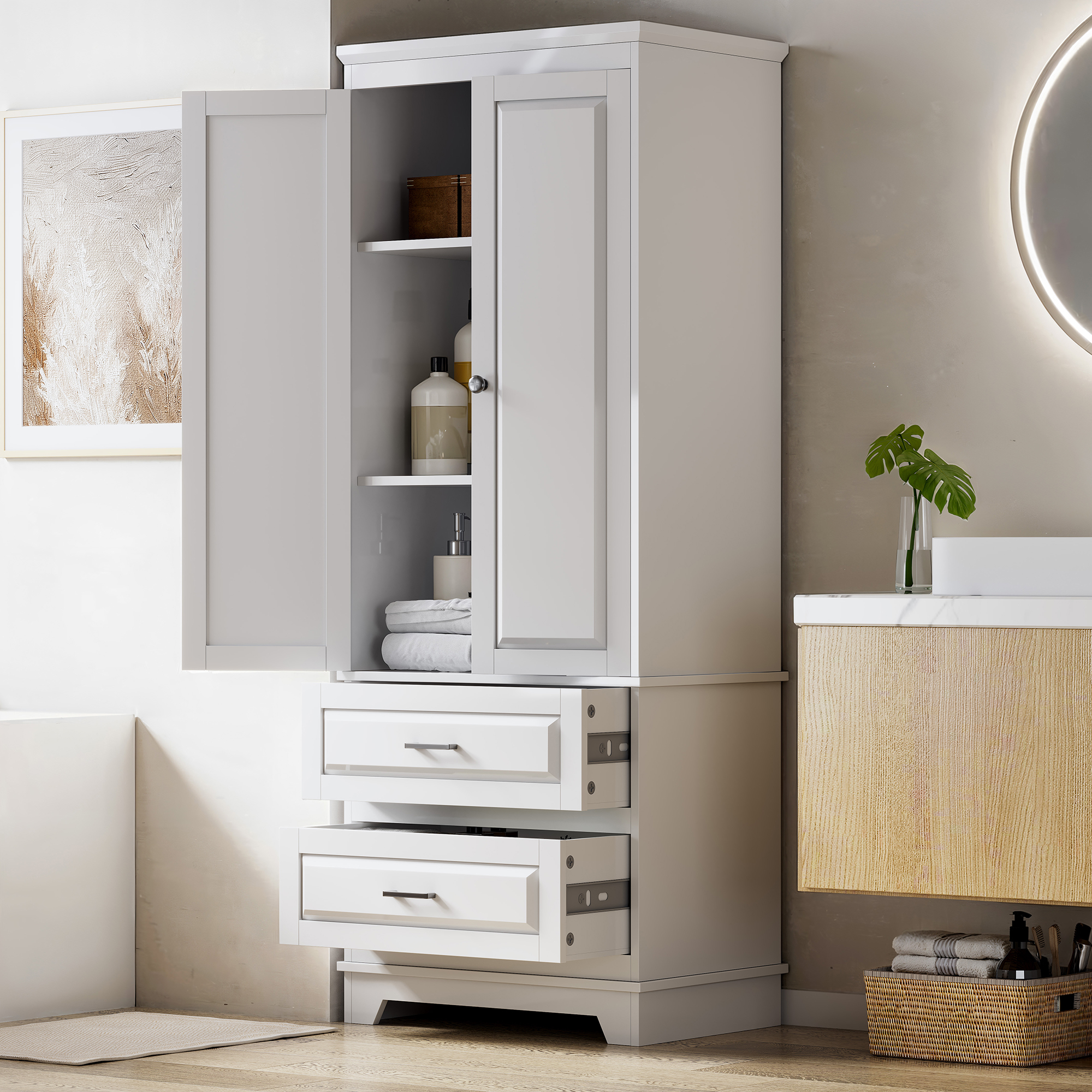 Armoire Blanche Avec 2 Portes Et 2 Tiroirs