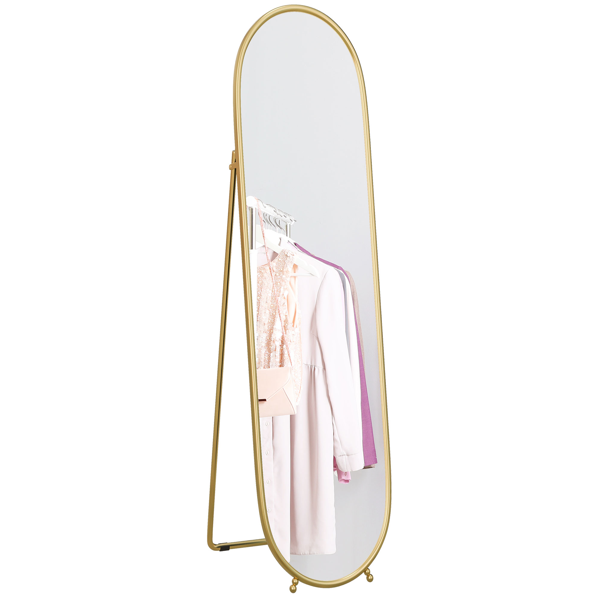 Homcom - Grand Miroir Sur Pied - Miroir Mural Ovale Avec Support - Dim.