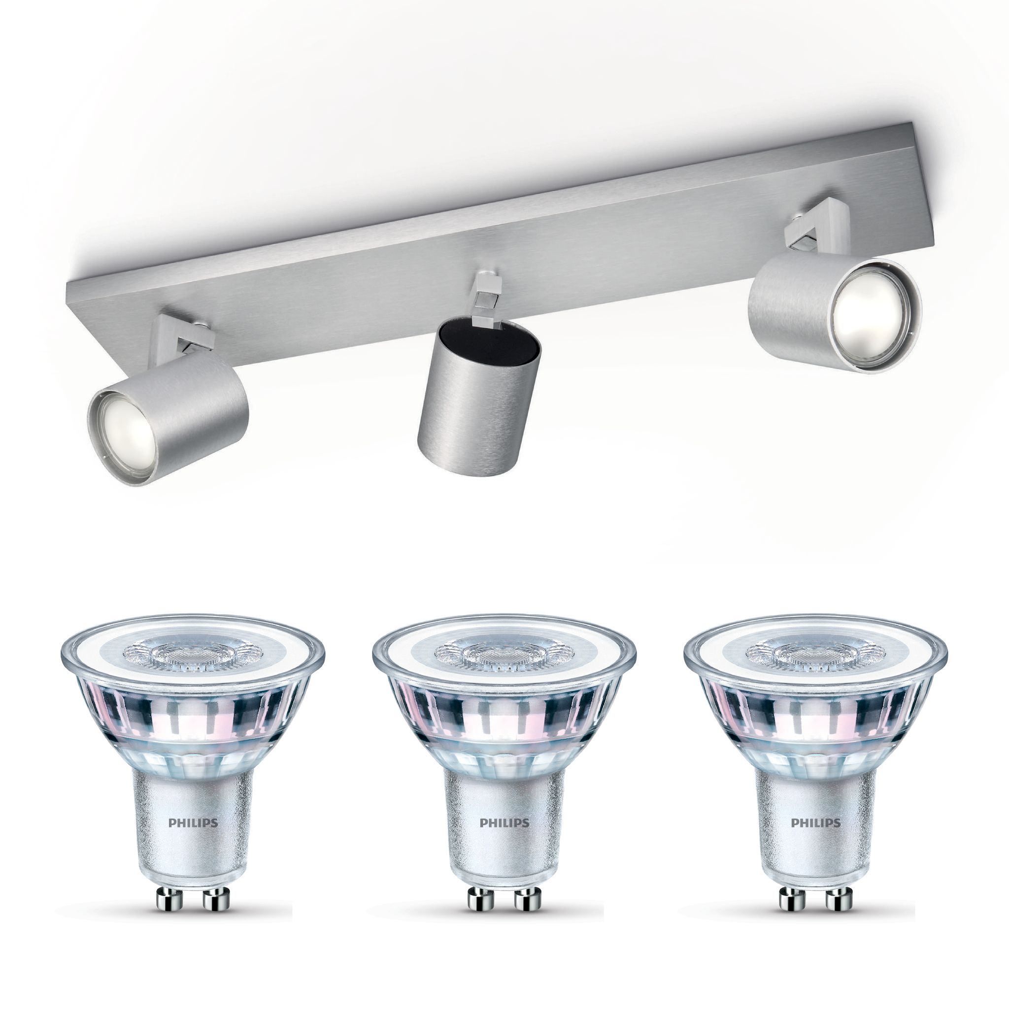 Philips Runner Aufbauspot Mit 3 Lichtpunkten Gu10 (aluminium) - Philips Led Gu10 50w Nicht Dimmbar