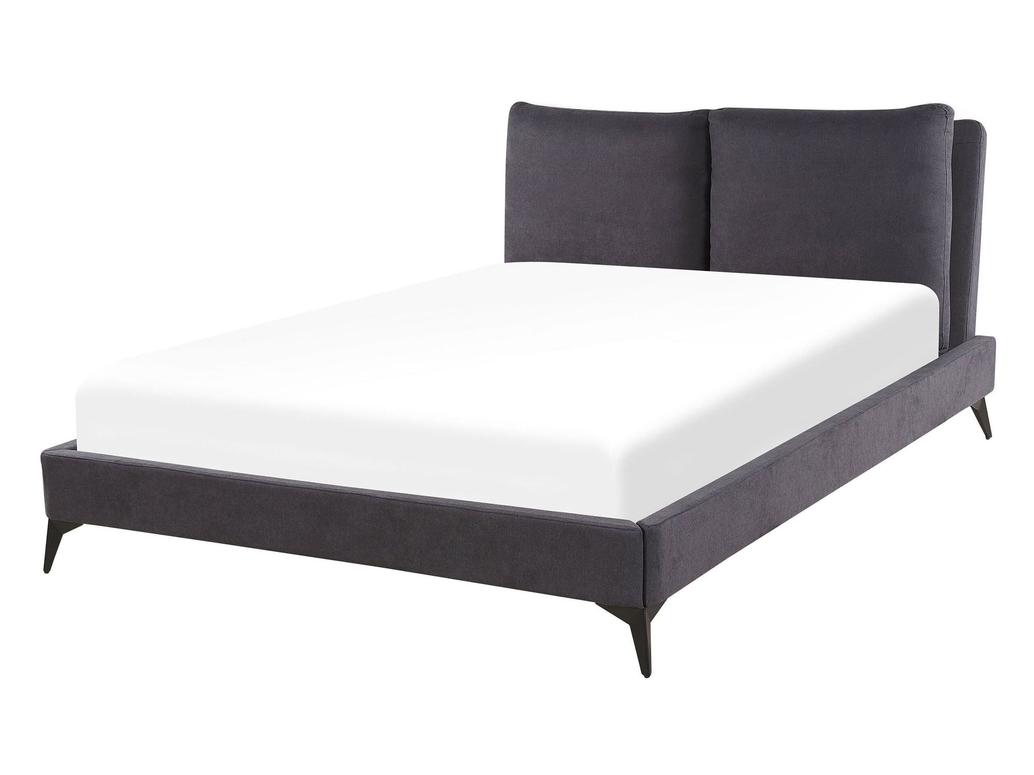 Beliani - Modern Chenille Eu Double Size Bed Frame 4ft6 Dark Grey Slatted Base Melle