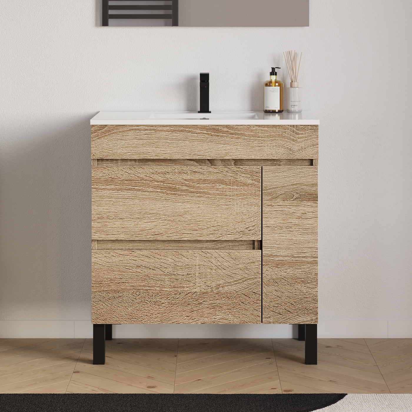 Meuble De Salle De Bain 70cm Simple Vasque Sur Pieds Avec Porte Et