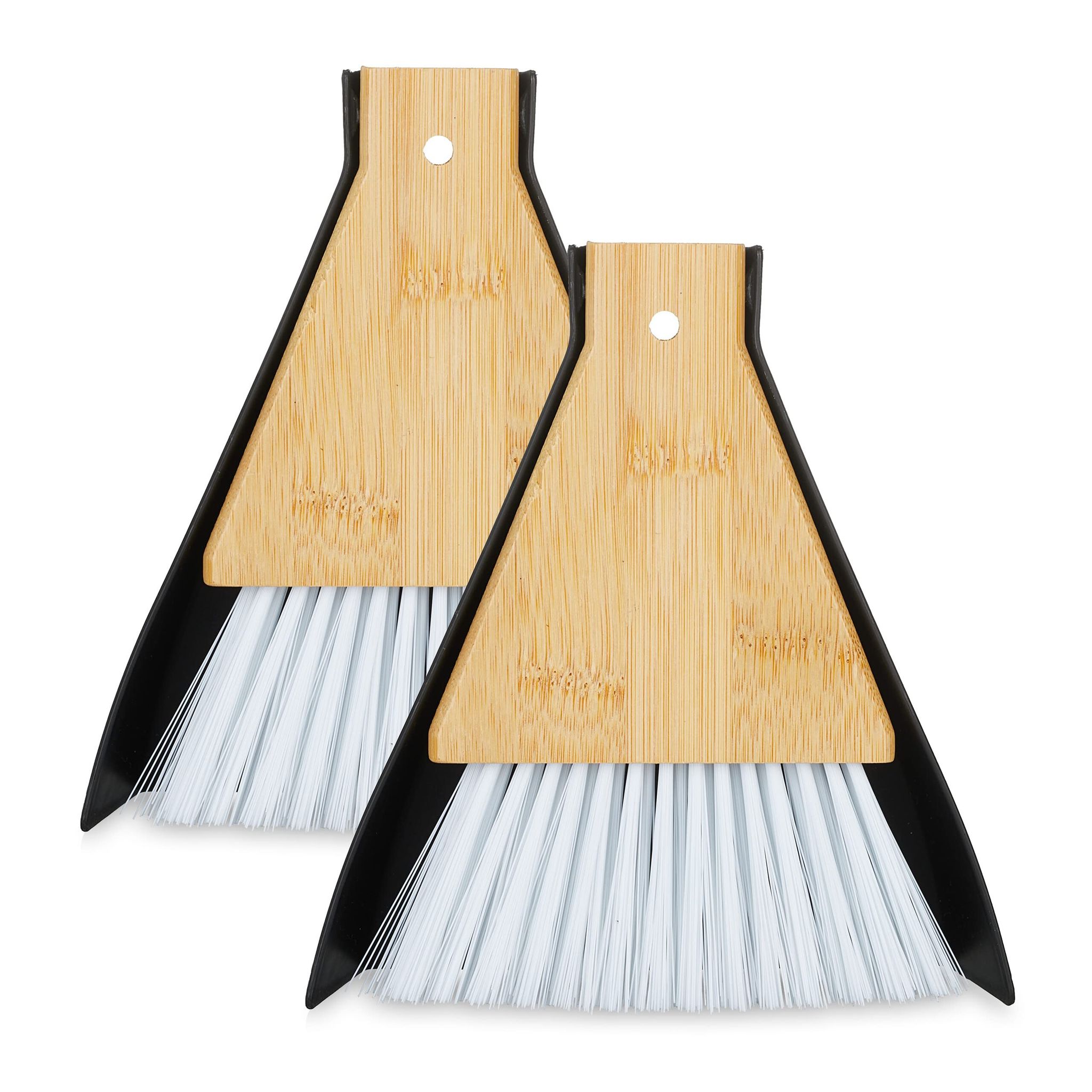 Kit Raccogli Briciole, Set Da 2 Scopette E Palette Per Tavolino, Cucina E Campeggio, Da Appendere, Nero Bianco, Bamb� - Relaxdays RELAXDAYS