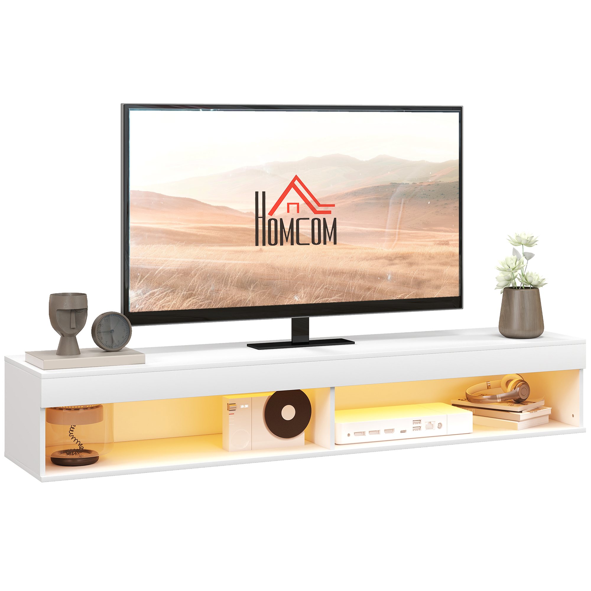 Homcom - Meuble Tv Design Led Suspendu Mural - 75 Pouces Max. - 2