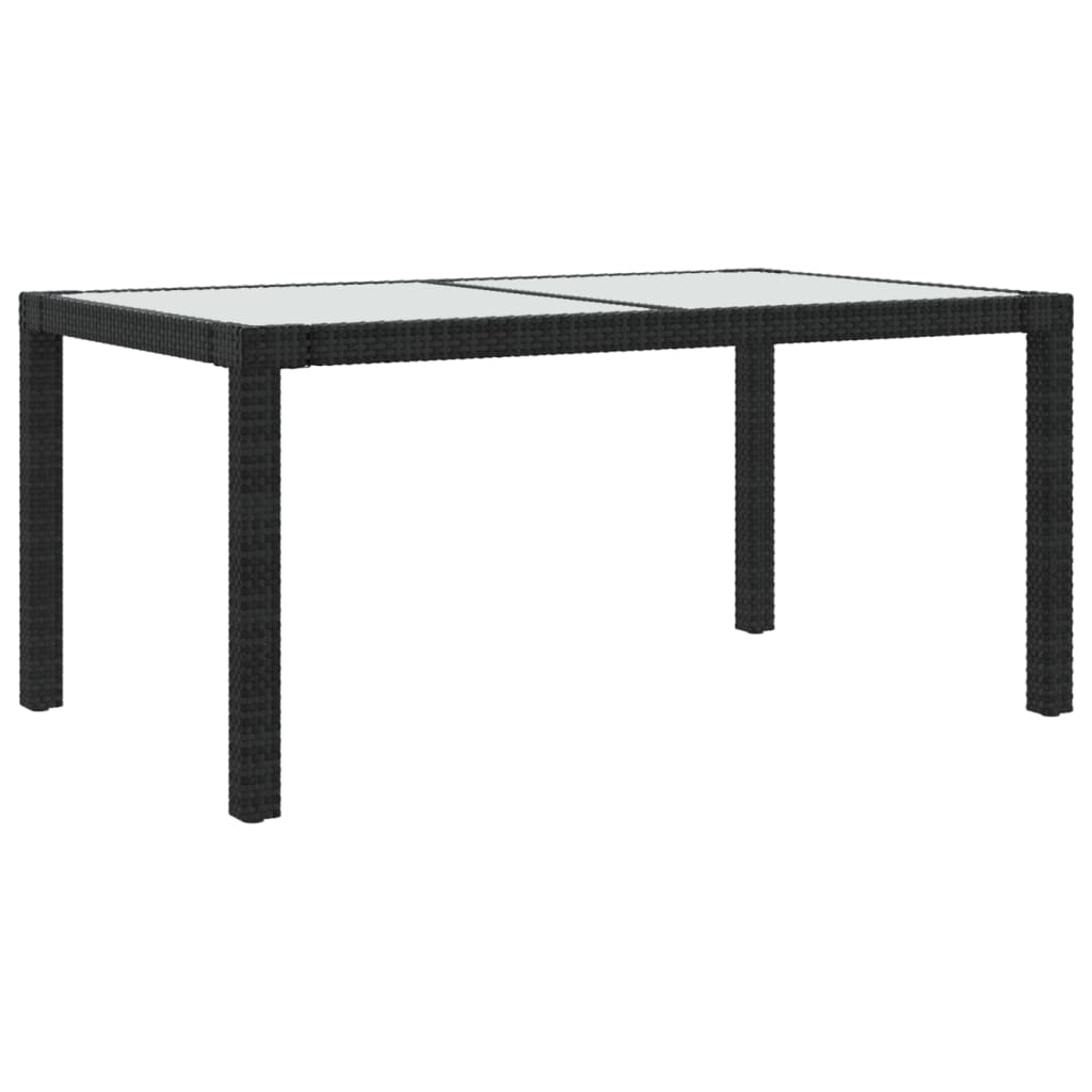 Table De Jardin 150x90x75cm Verre Trempé Et Résine Tressée Noir Vidaxl