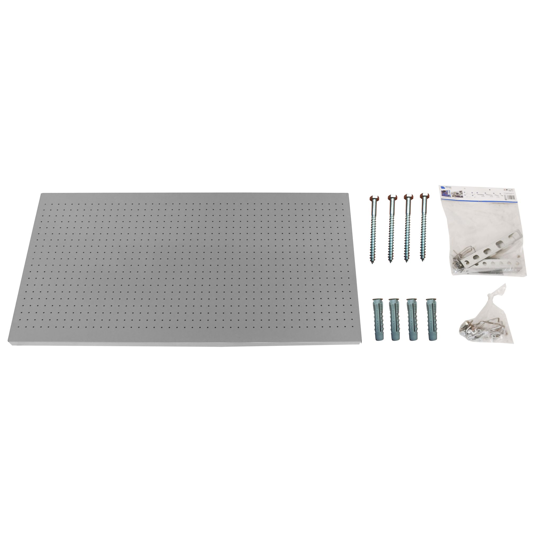 Panneau mural perforé porte-outils en métal gris, 1200 x 400 x 35 mm, jeu de 25 crochets, lot de 22 crochets et 3 accessoires
